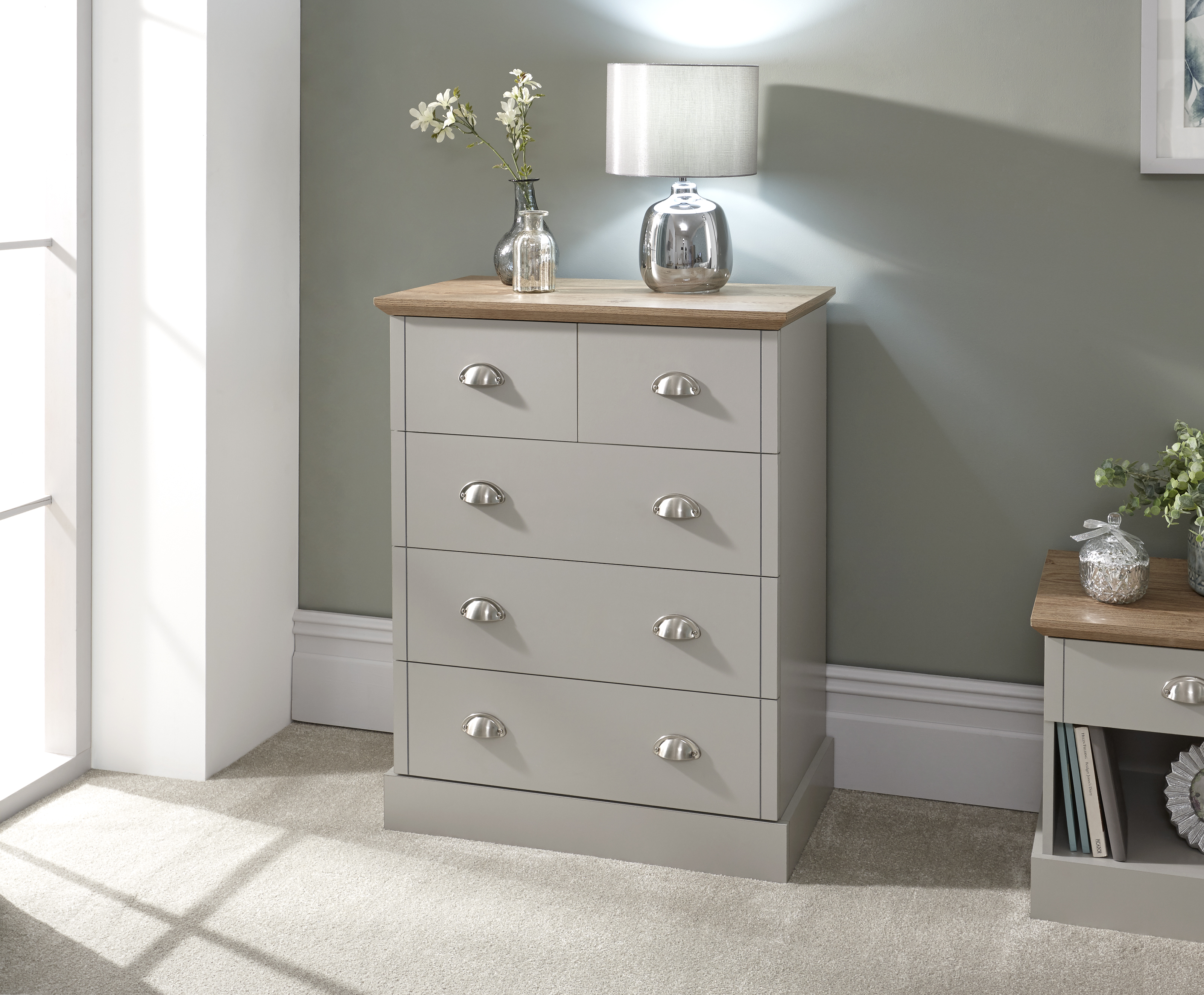 KESWICK Grey Chest of Drawers - Medium-sized, 5 Drawers - Campbell Craft
