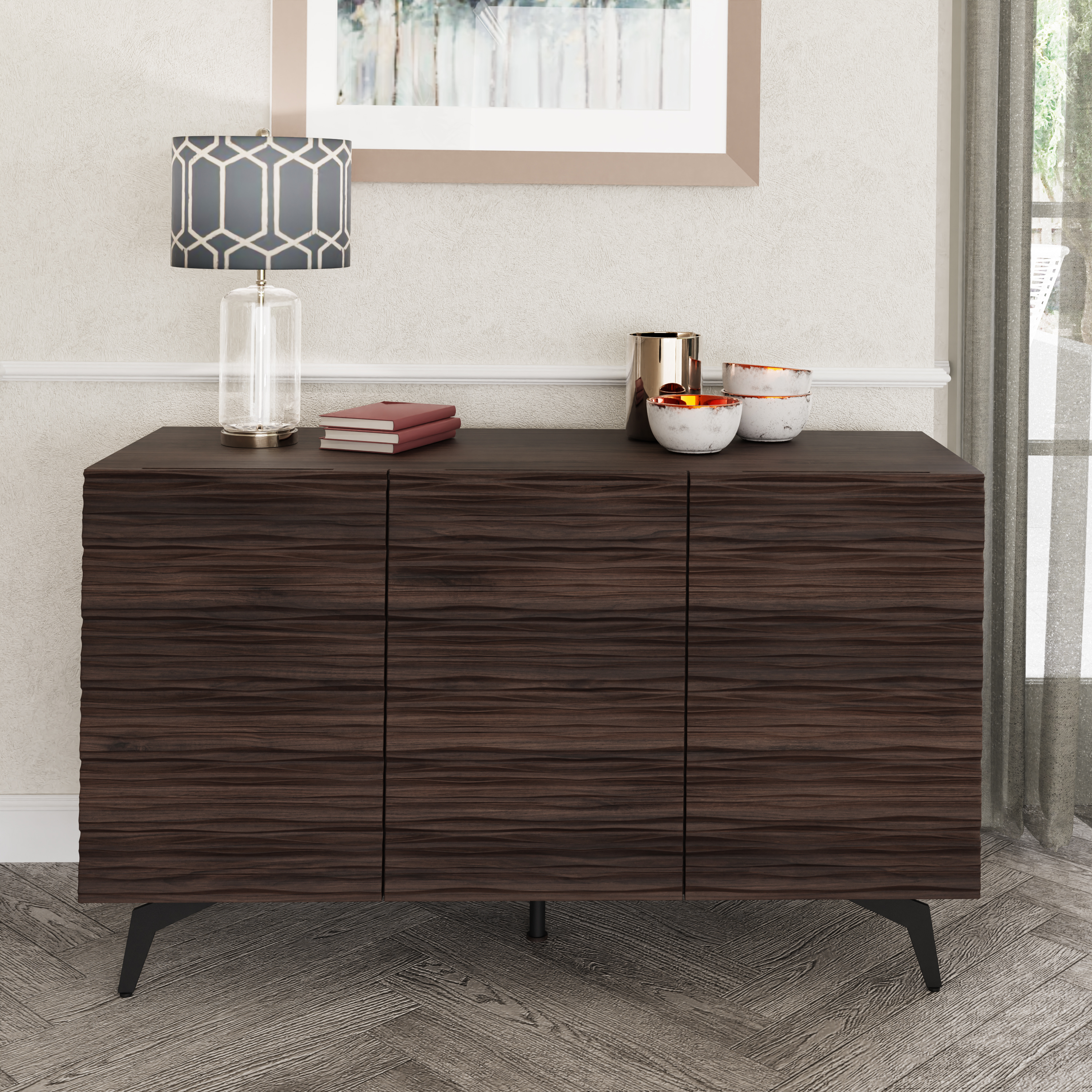 Sideboard - Cruceru Large Sideboard with 3 Door Dark Walnut - Campbell Craft