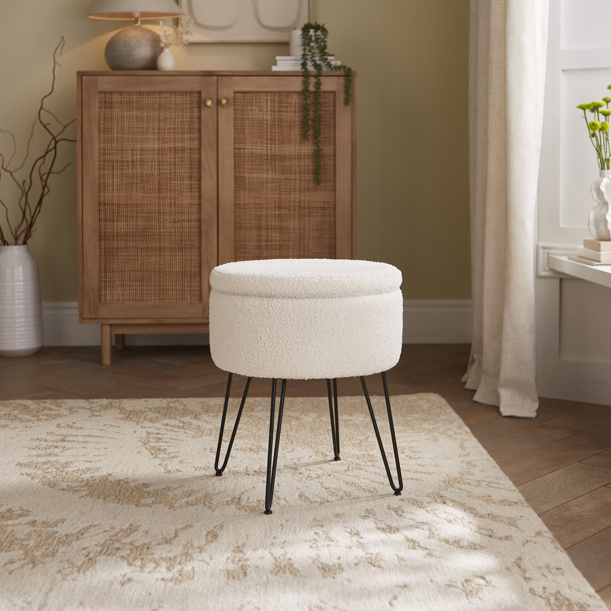 AVEN Teddy Ottoman Storage Stool - Cream - Campbell Craft