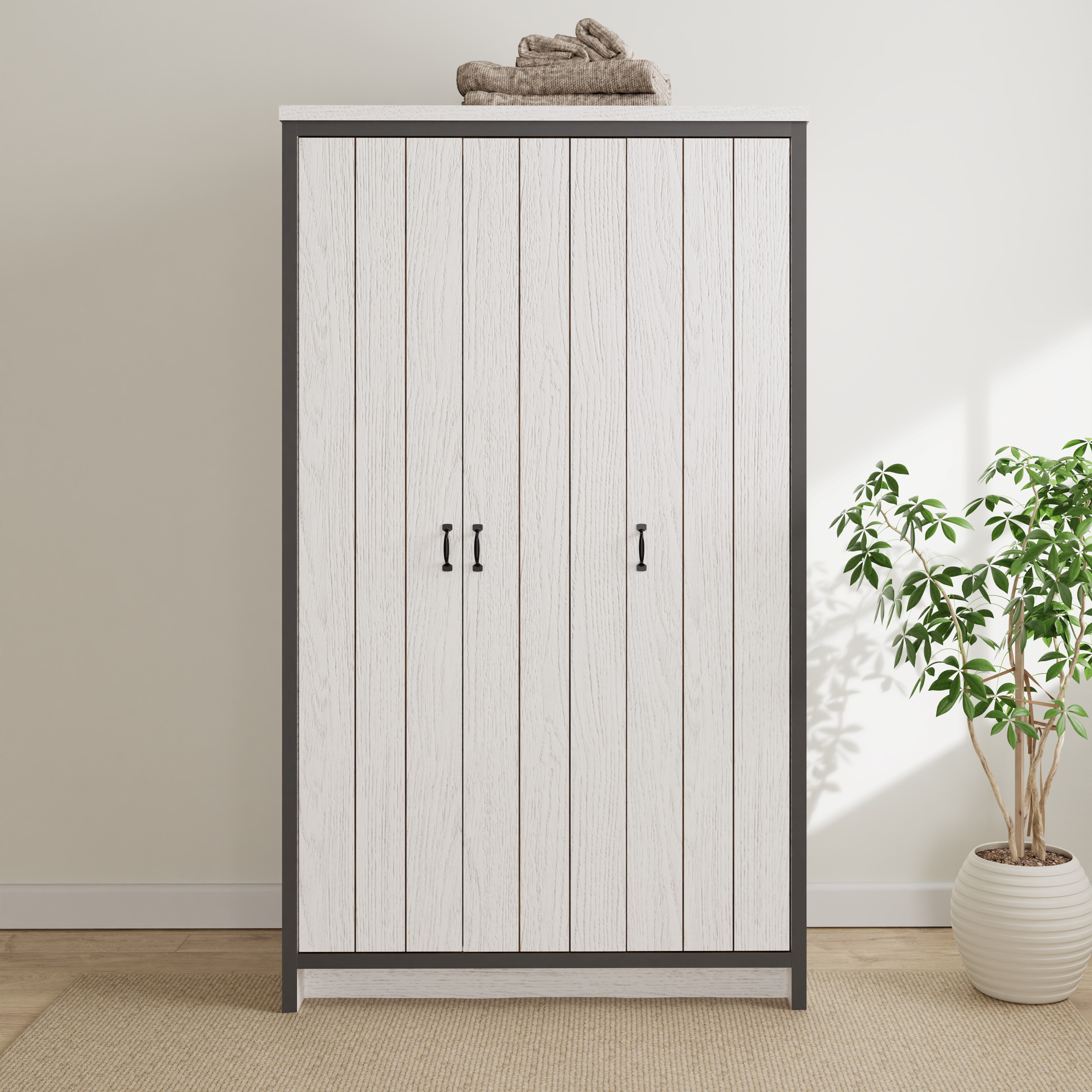 Wardrobe - BELONA 3 Door Wardrobe White 105.6cm - Campbell Craft