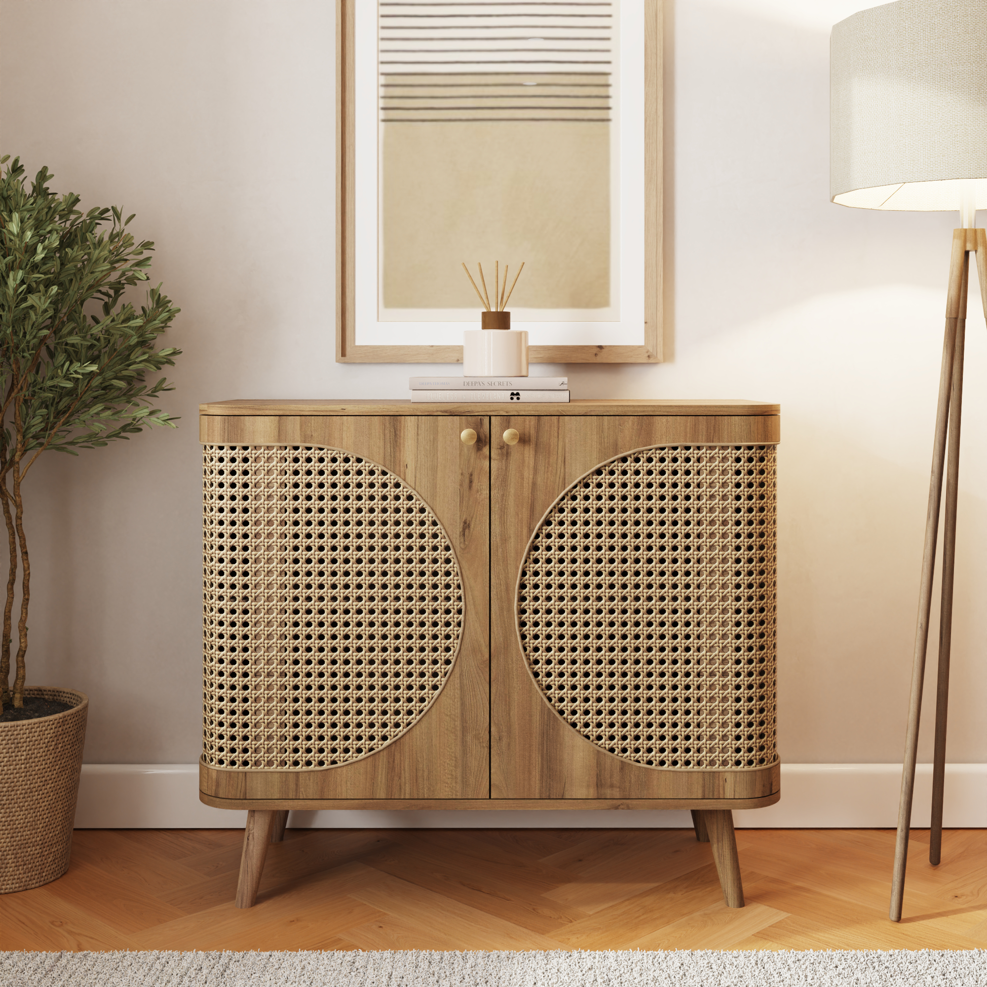 SYLVAN Rattan Compact 2 Door Sideboard - Oak - Campbell Craft