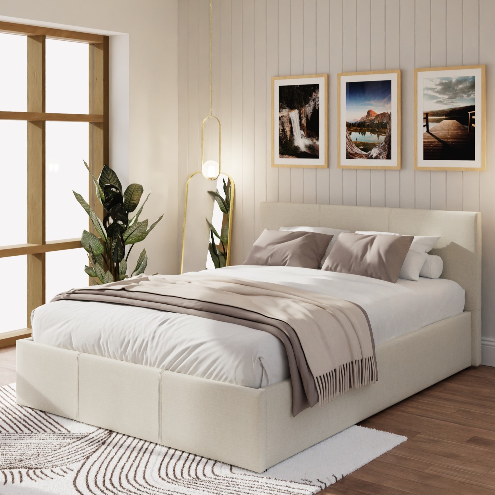 Double Bed - PATRICIA 4ft6 Ottoman Bed with Storage Natural - Campbell Craft