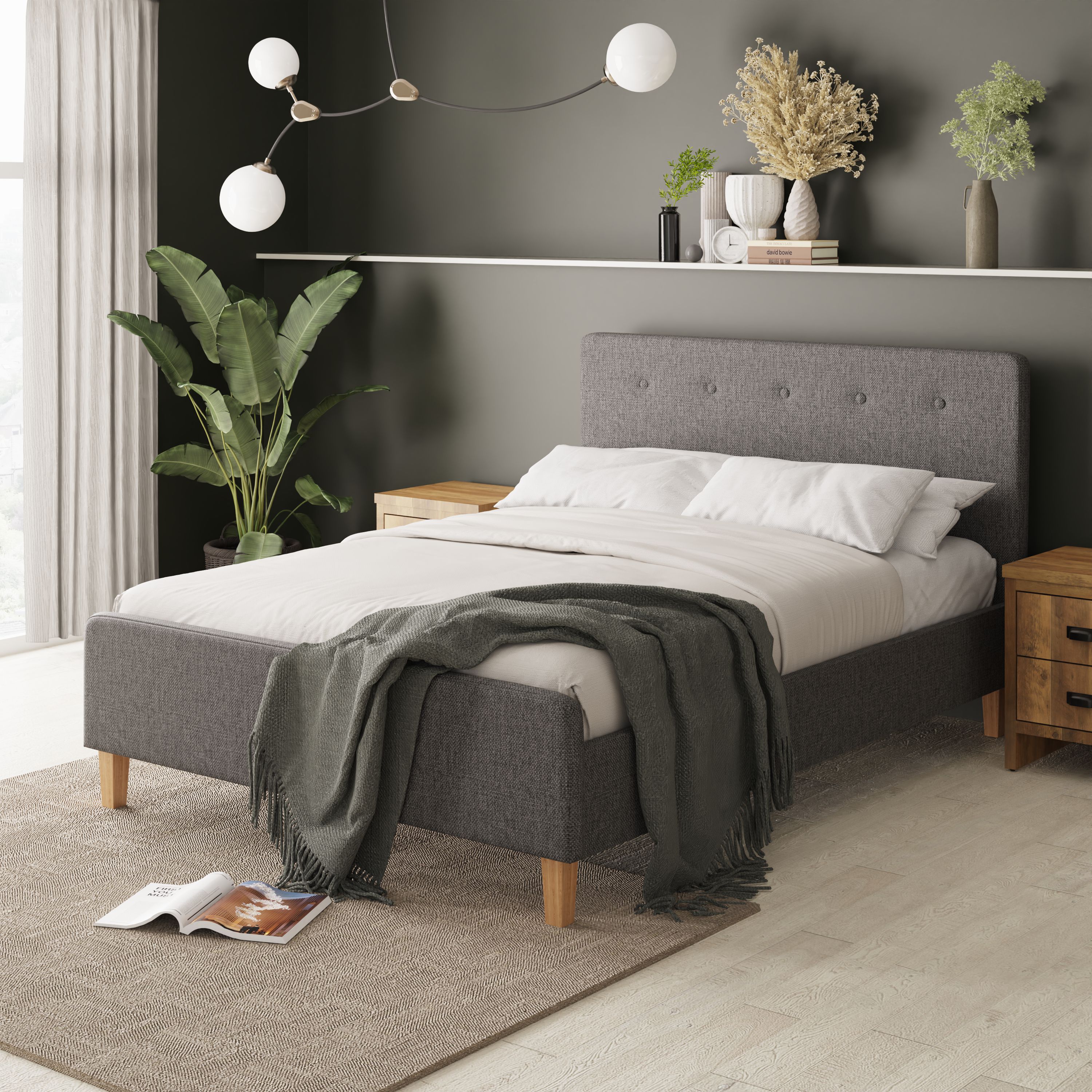 Ashbourne Upholstered Fabric 135cm Bedstead - Grey - Campbell Craft