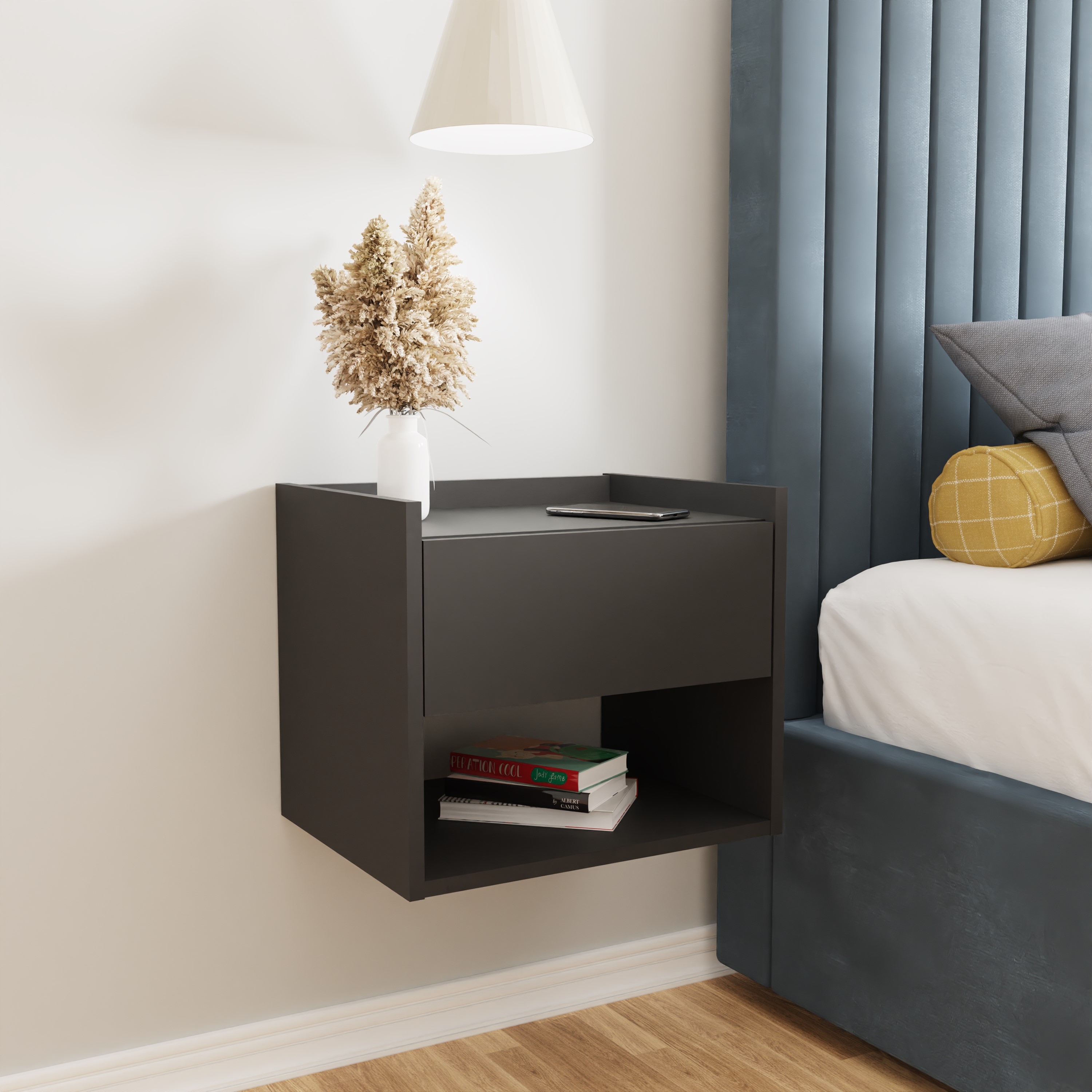 Bedside Table - HARMONY Nightstand Anthracite 42.5cm - Campbell Craft