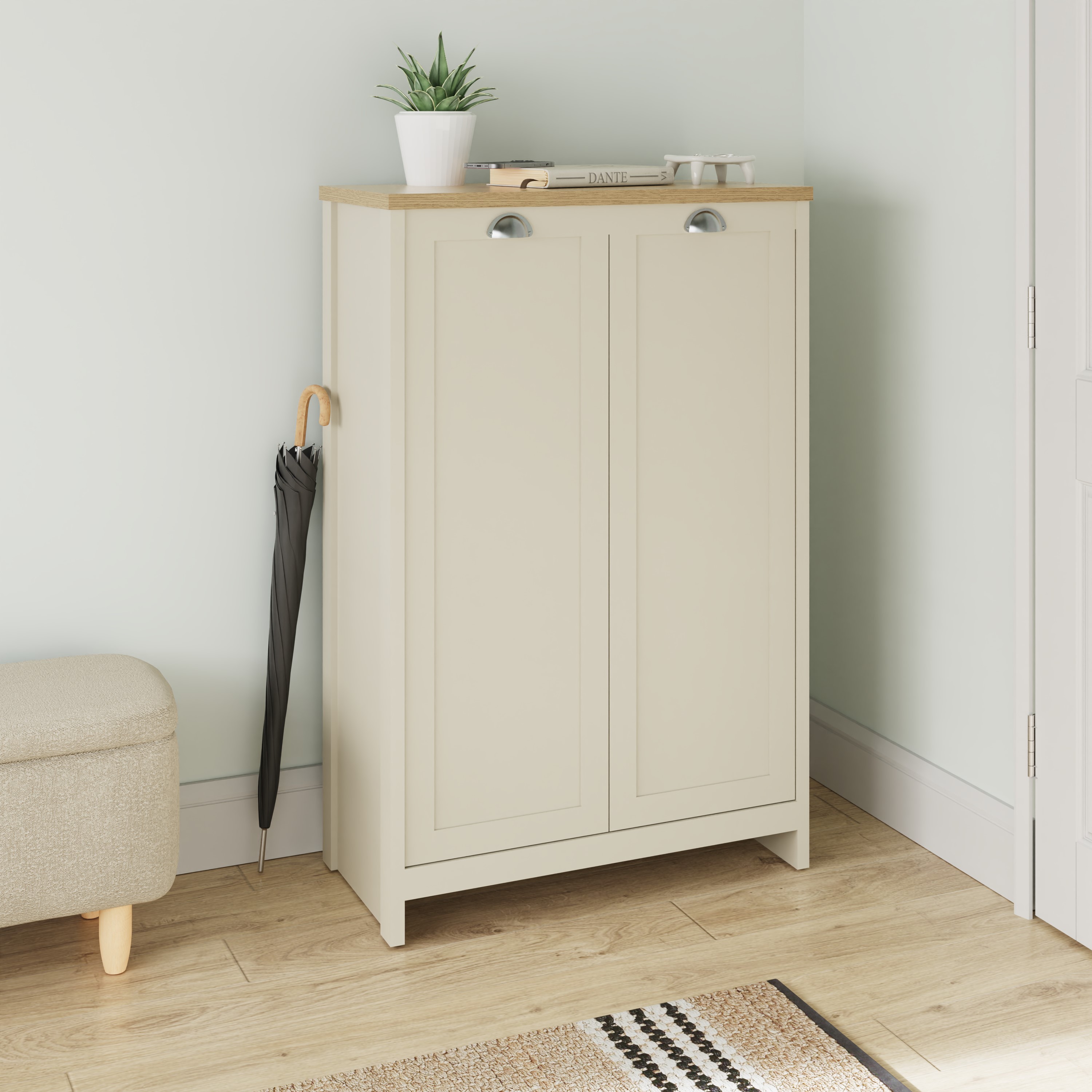 Shoes Cabinet - LEVIS 2 Door Large Cabinet Cream and Bianco Oak - Campbell Craft