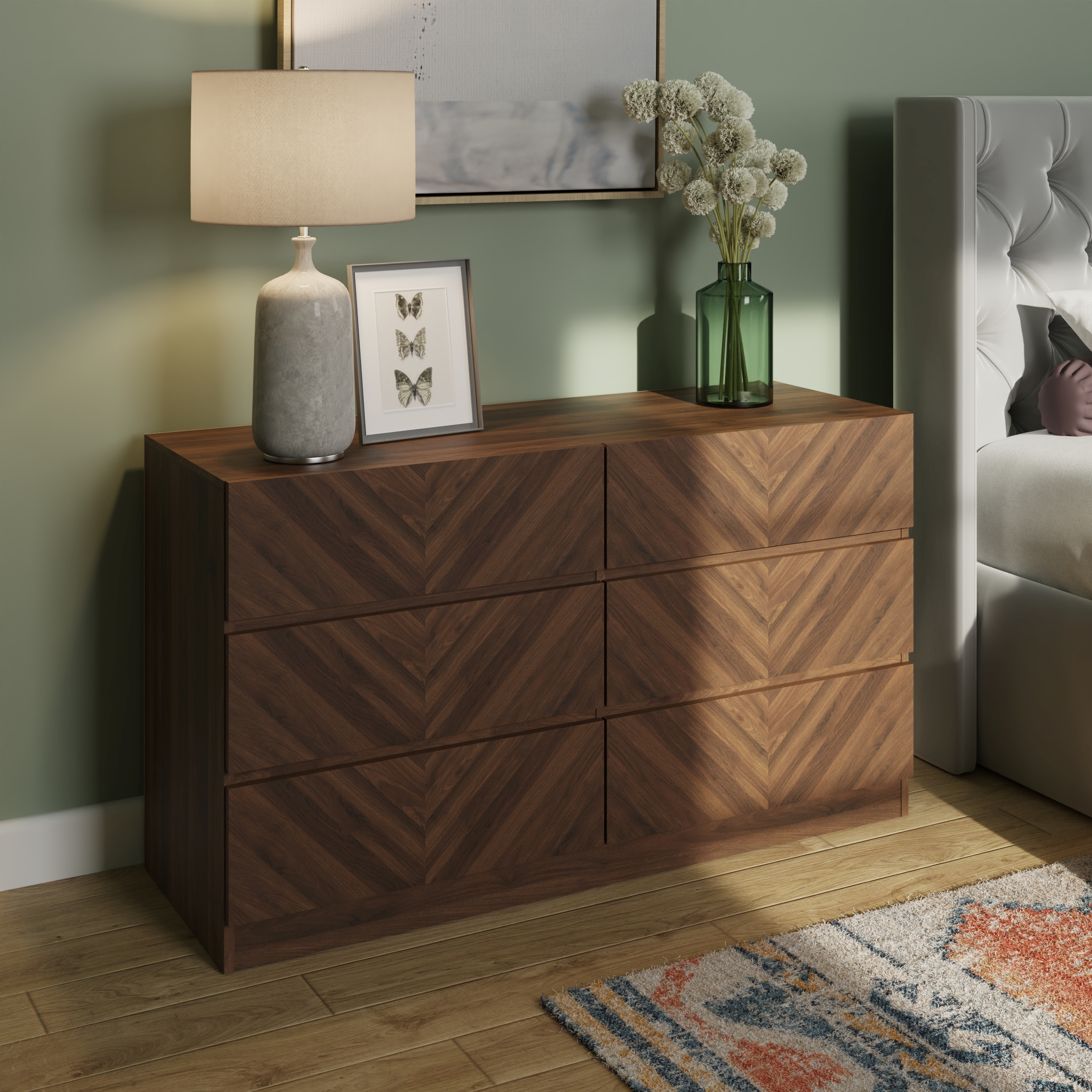 CHARLESTON Oak Finish Chest of Drawers - Large-sized, 6 Drawers, Double - Campbell Craft