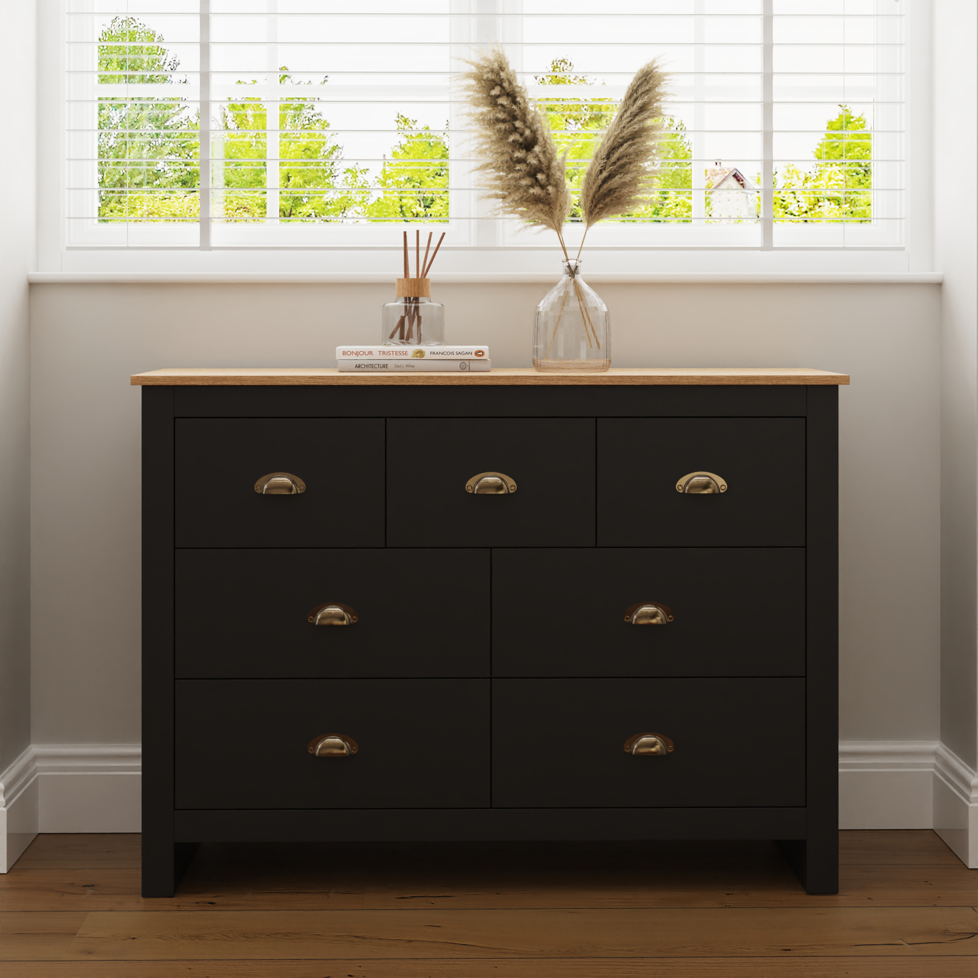 LANCASTER Black Chest of Drawers - Large-sized, 7 Drawers - Campbell Craft