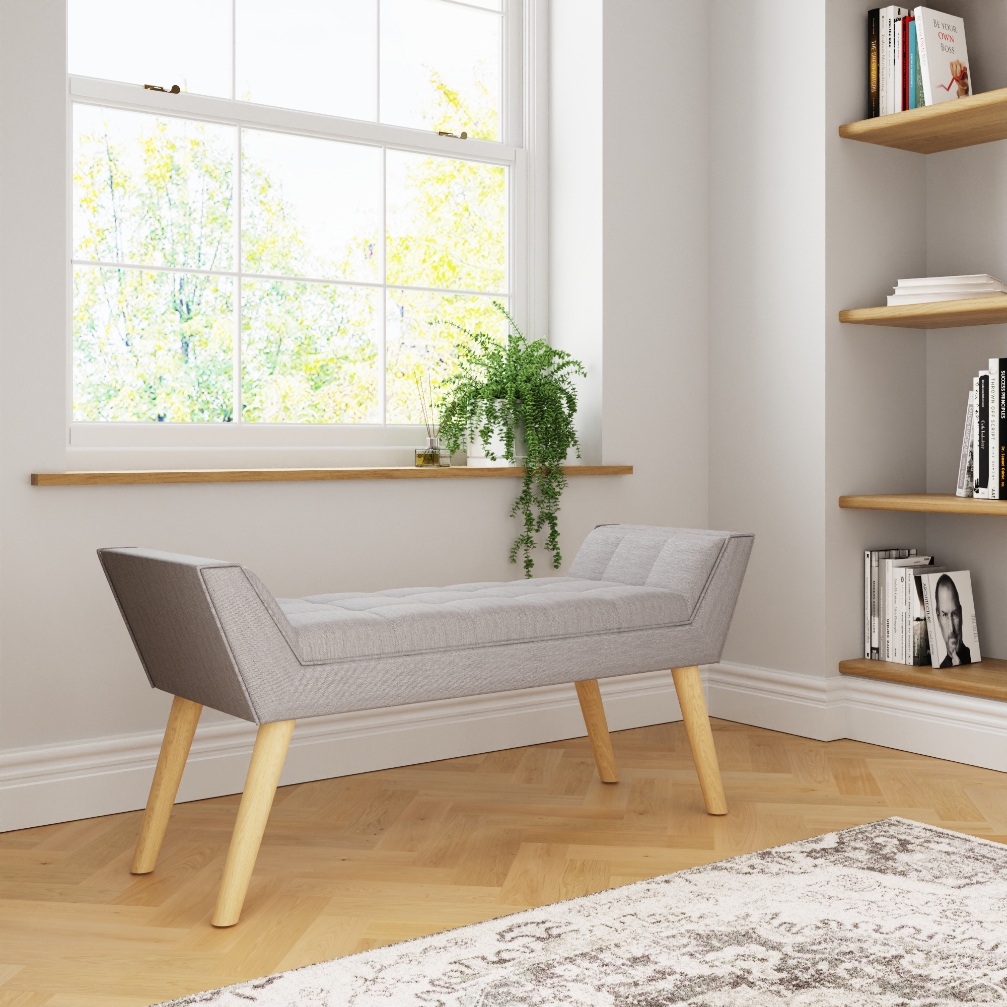 Milan Upholstered Bench Grey Hopsack - Campbell Craft