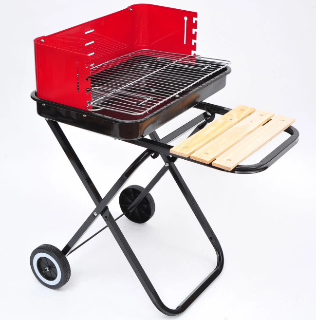 Barbecue Foldable Trolley with wheels - Red & Black - The Garden Savant