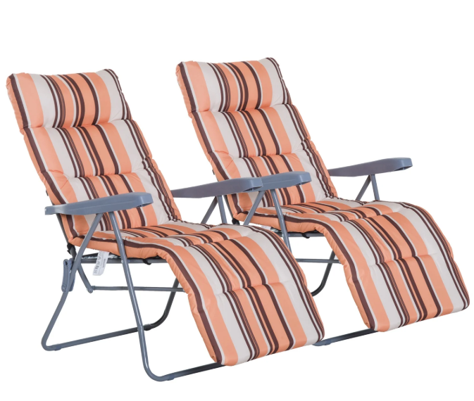 2PC Sun Loungers Set - Orange & Brown - The Garden Savant