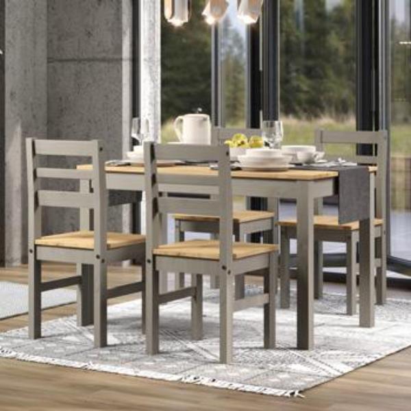 Ethans Large Dining Table with 4 Chair Set - Grey - Colton & Sawyer