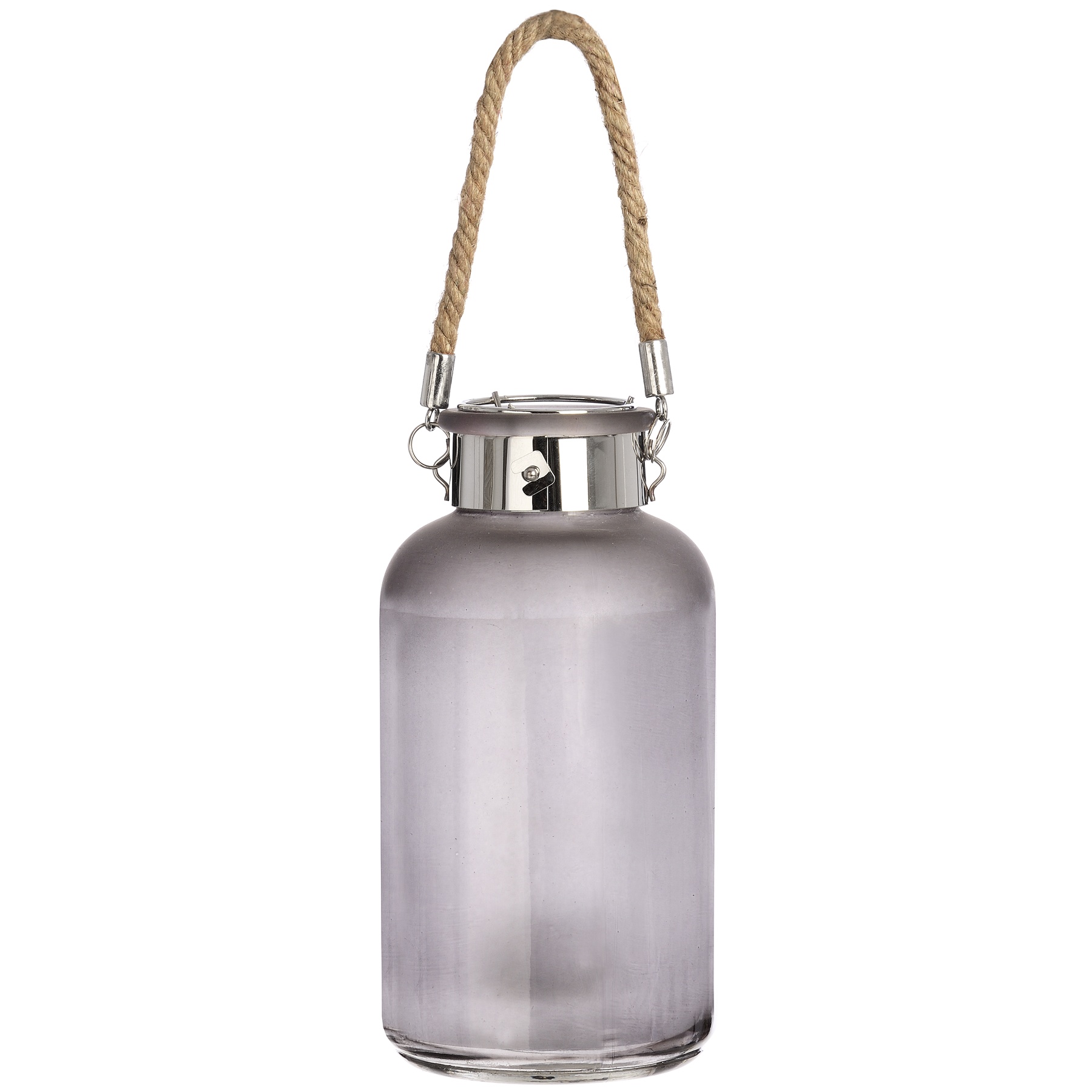 Frosted Glass Lantern with Rope Detail and LED - Grey - Corinthia Corner