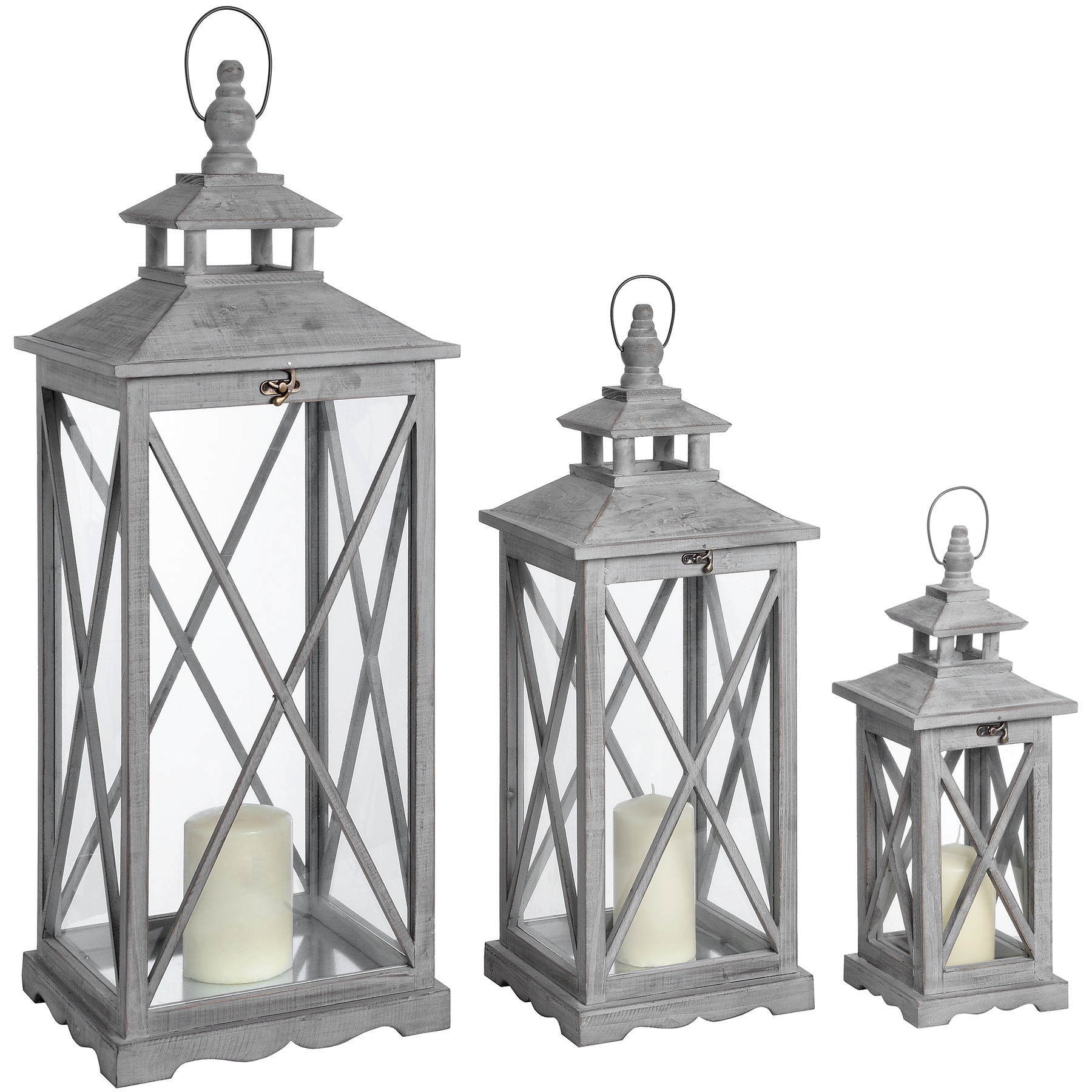 Wooden Lanterns With Traditional Cross Section - Set of 3 - Corinthia Corner