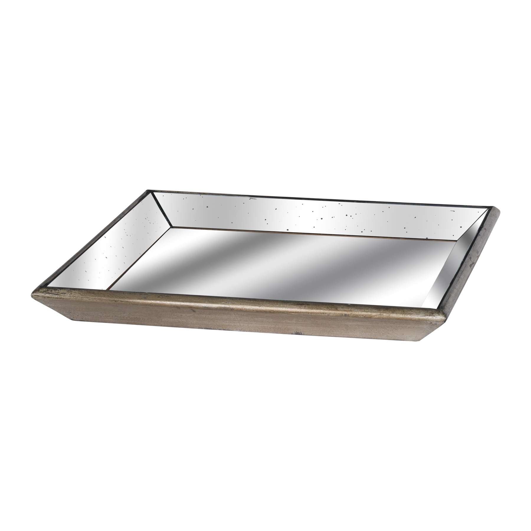 Astor Distressed Mirrored Square Tray With Wooden Detailing Lge - Brown, Gold - Corinthia Corner