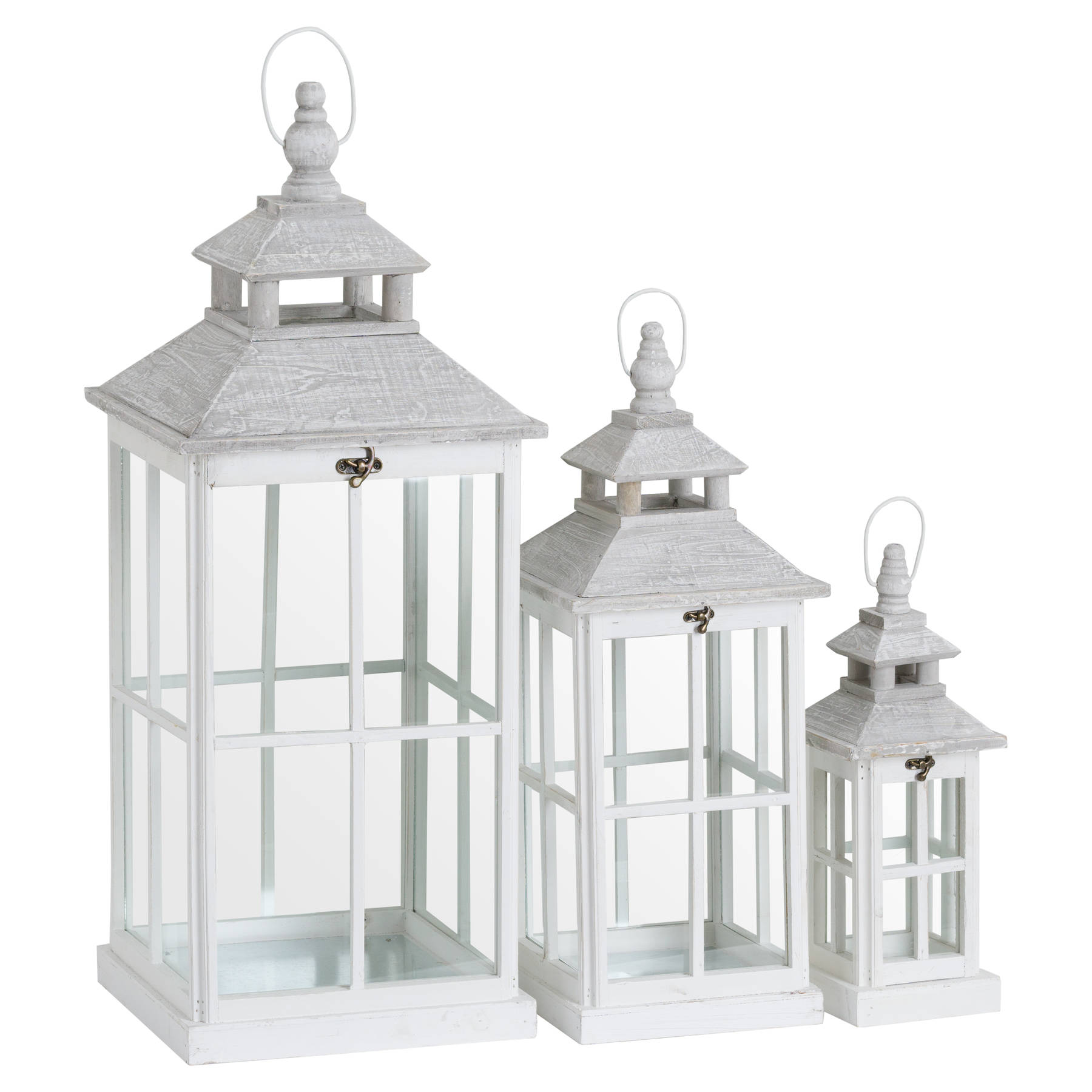 White Window Style Lanterns With Open Top - Set Of 3 - Corinthia Corner