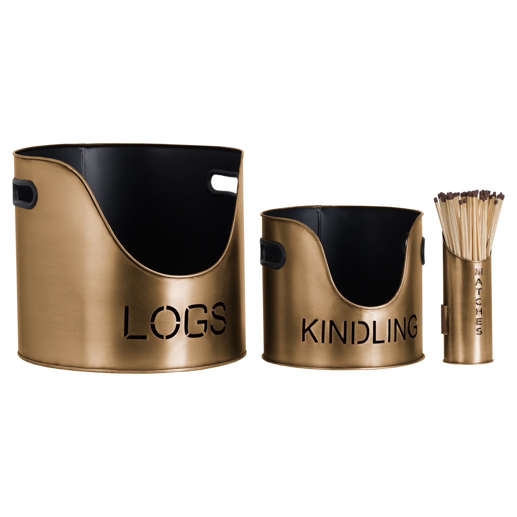Logs And Kindling Buckets and Matchstick Holder - Bronze Finish - Corinthia Corner