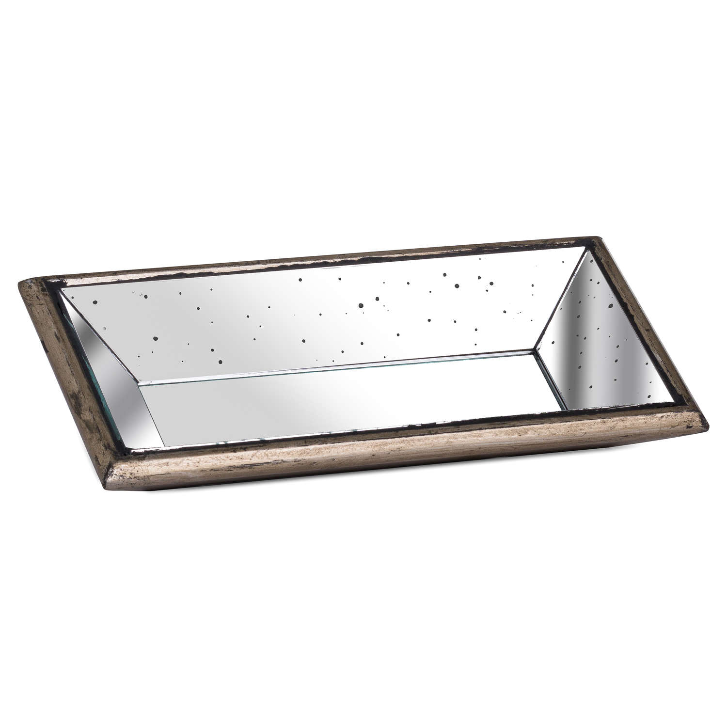 Master Distressed Mirrored Display Tray With Wooden Detailing - Brown, Gold - Corinthia Corner