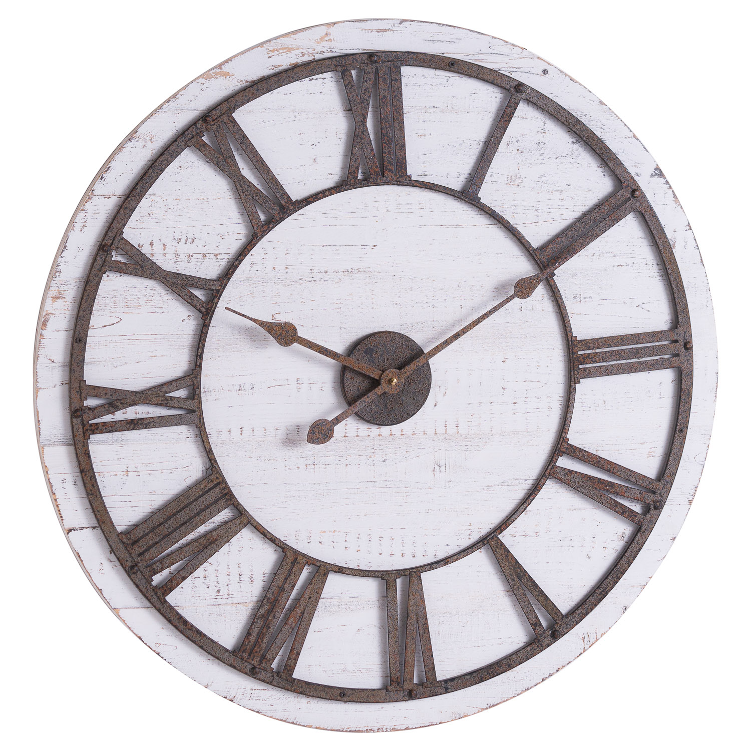Rustic Wooden Clock With Aged Numerals And Hands - Antique Brass - Corinthia Corner