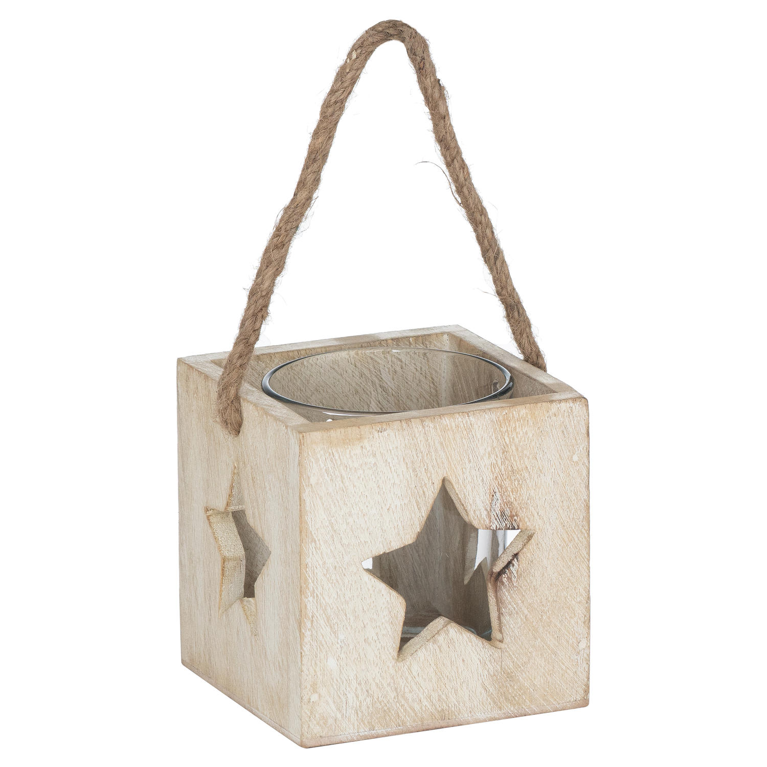 Washed Wood Star Tealight Candle Holder - White - Corinthia Corner