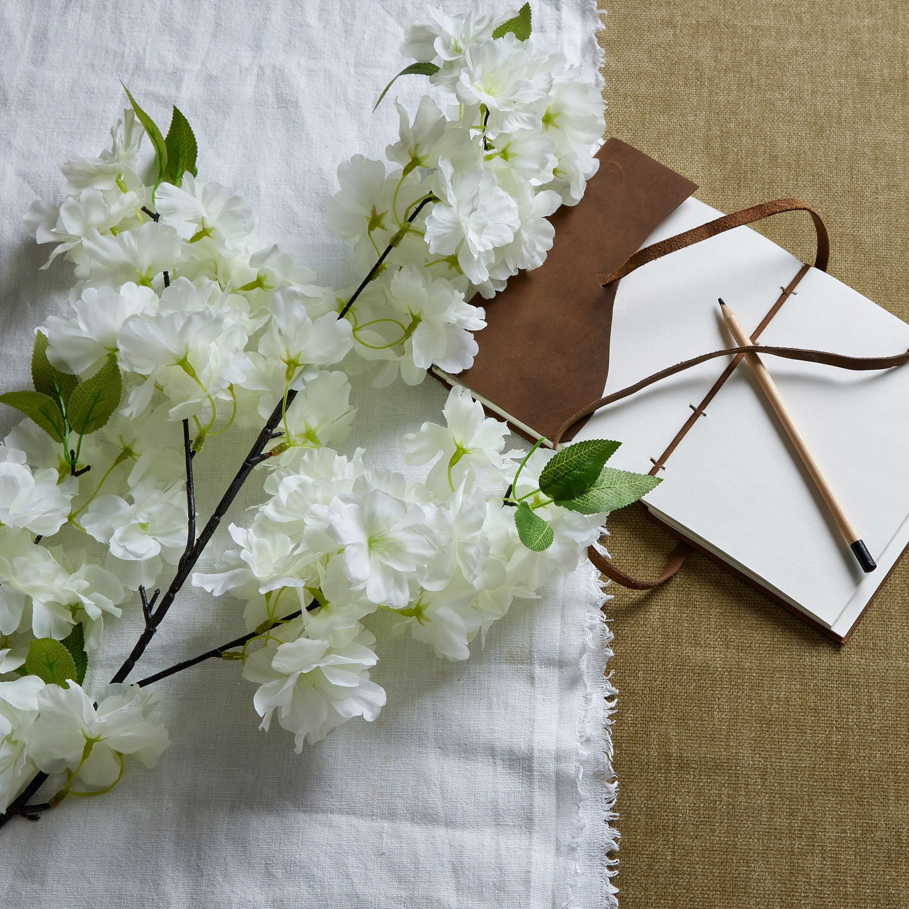 White Full Cherry Blossom Stem - Large - Corinthia Corner