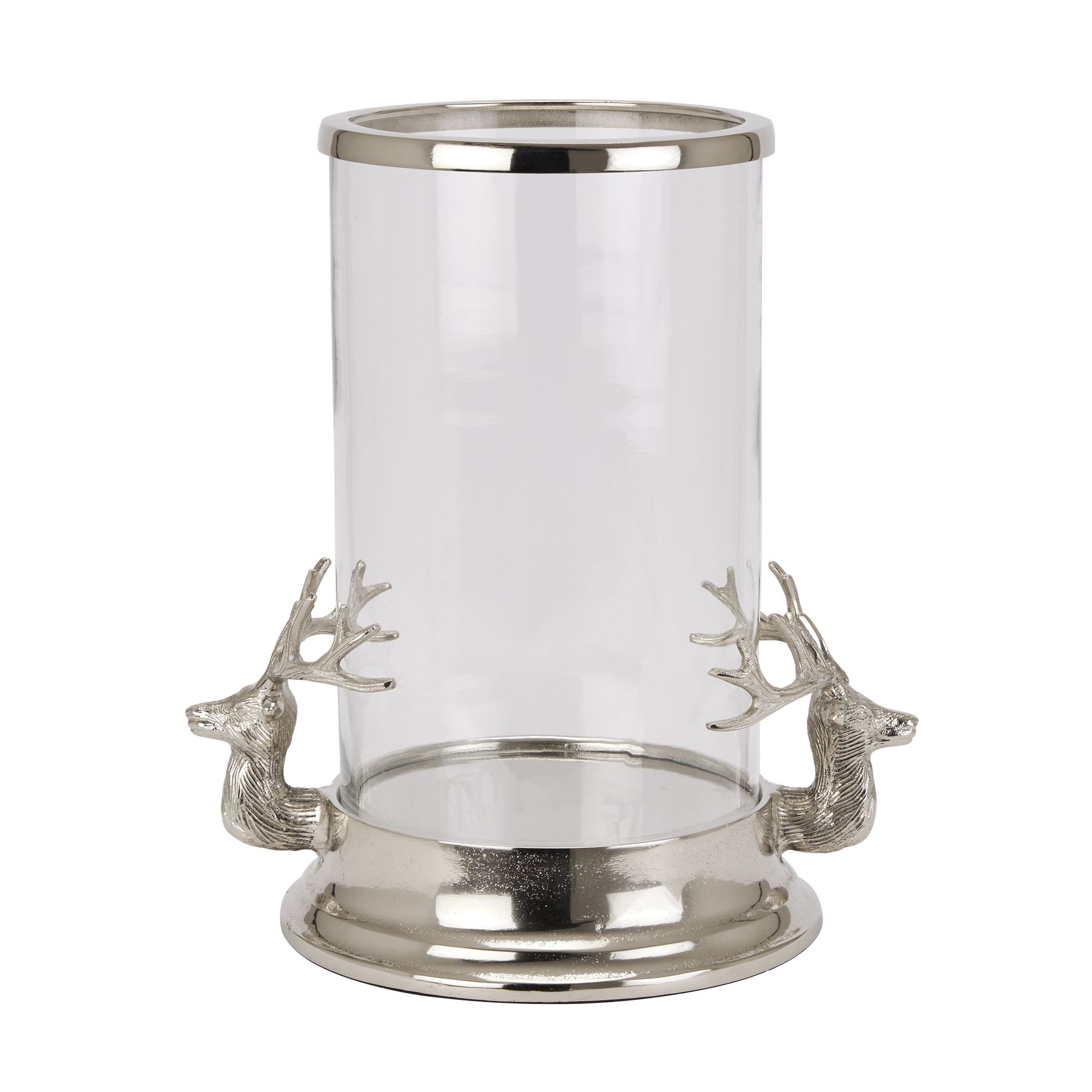 Stag Heads Hurricane Lantern - Silver - Corinthia Corner