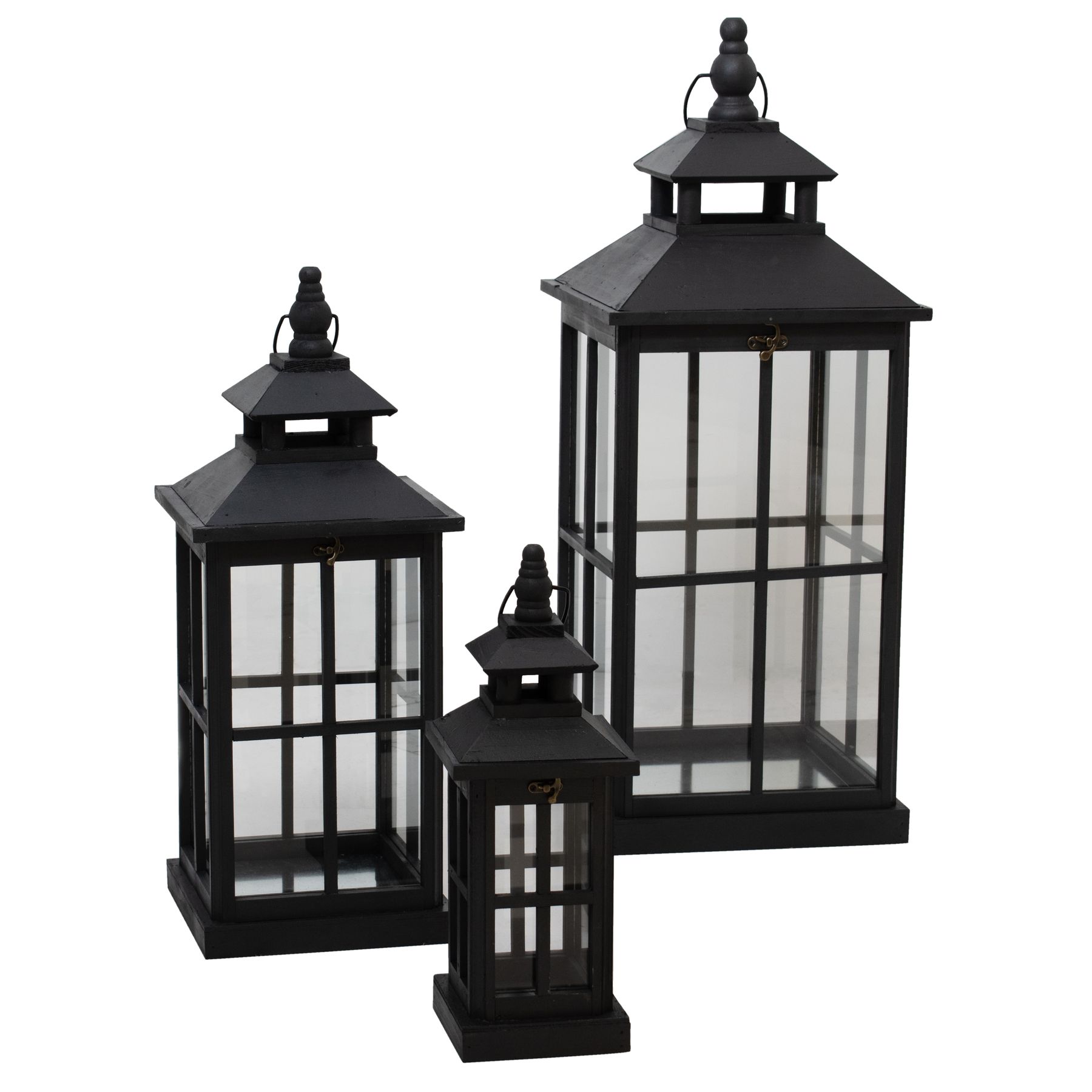 Black Window Style Lanterns With Open Top - Set of 3 - Corinthia Corner