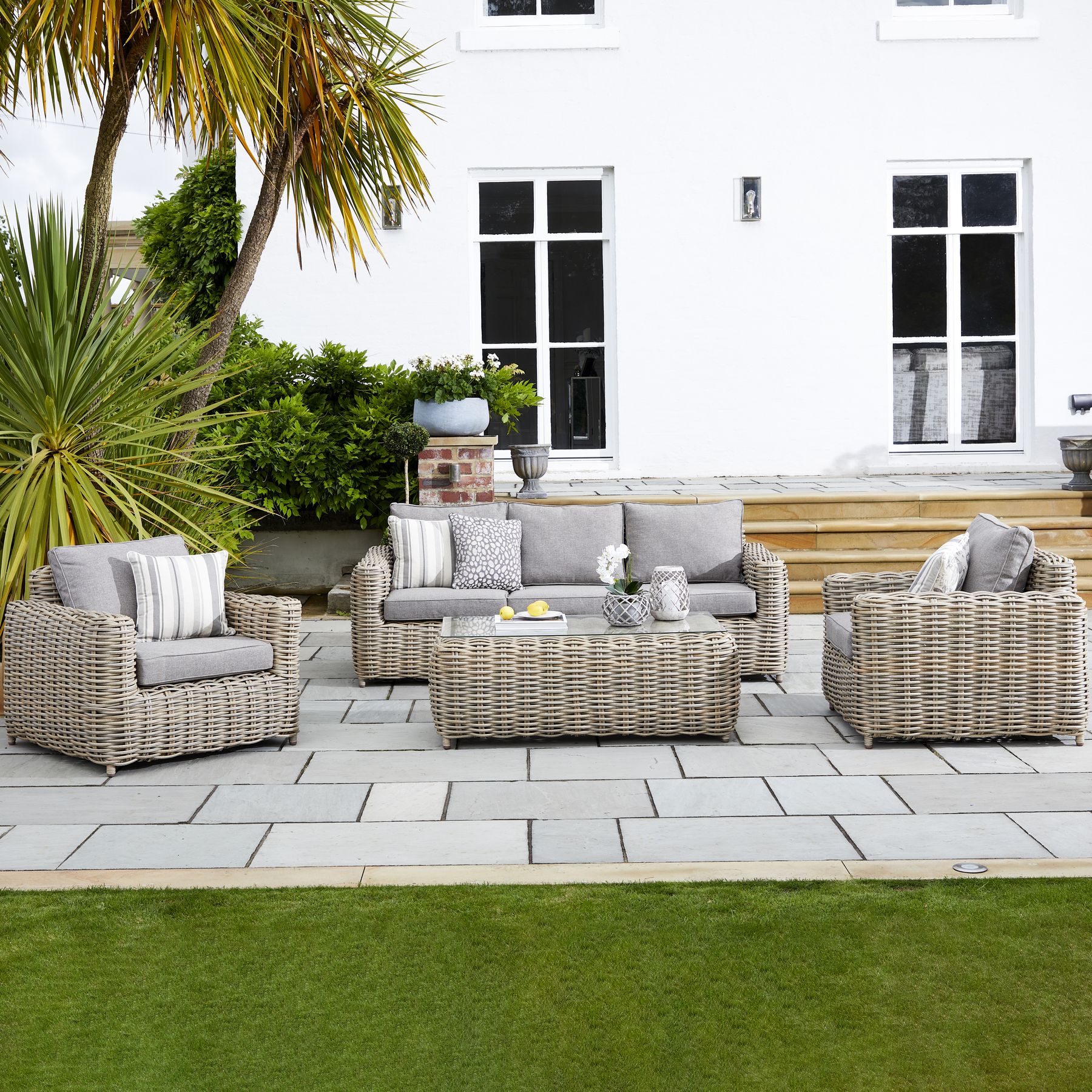 Outdoor Five Seater Corner Sofa Set with Table - Beige - Corinthia Corner