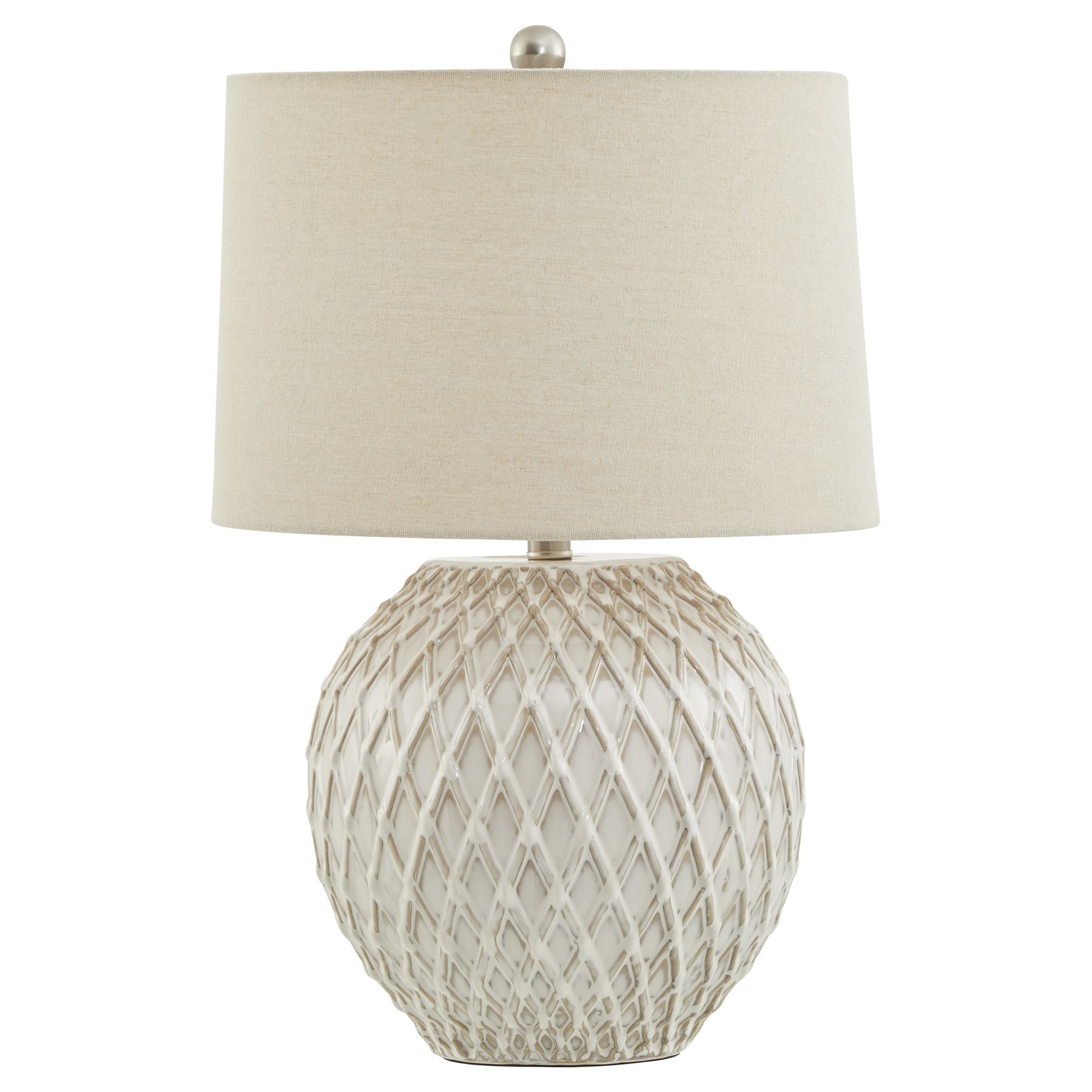 Lattice Ceramic Table Lamp With Linen Shade - White - Corinthia Corner