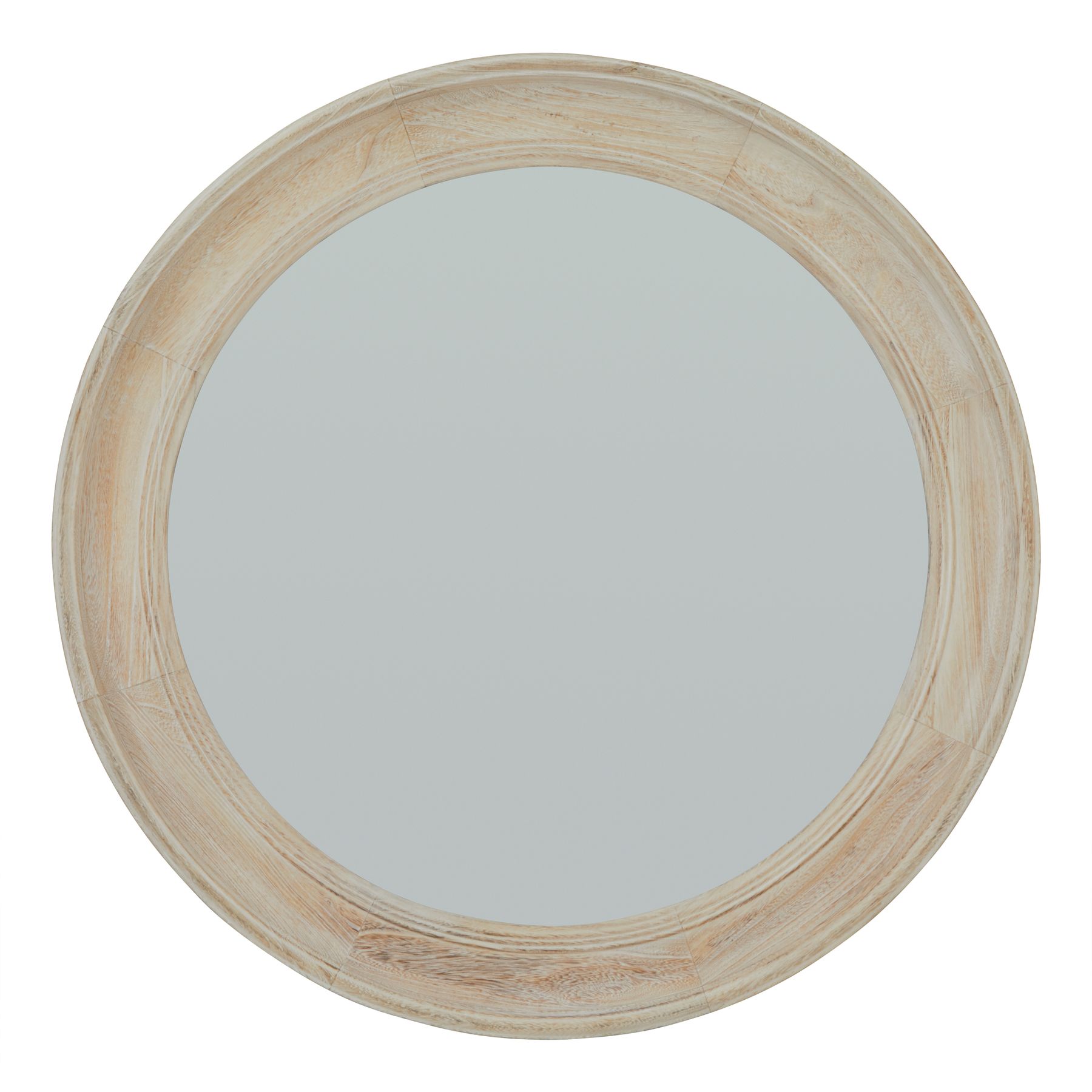 Washed Wood Round Framed Mirror - Antique White - Corinthia Corner