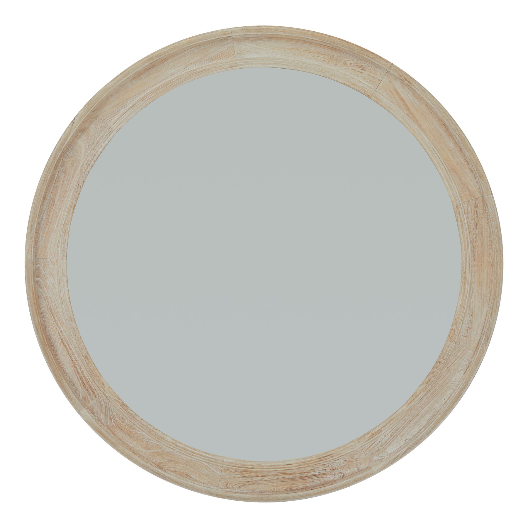 Washed Wood Round Framed Large Mirror - Antique White