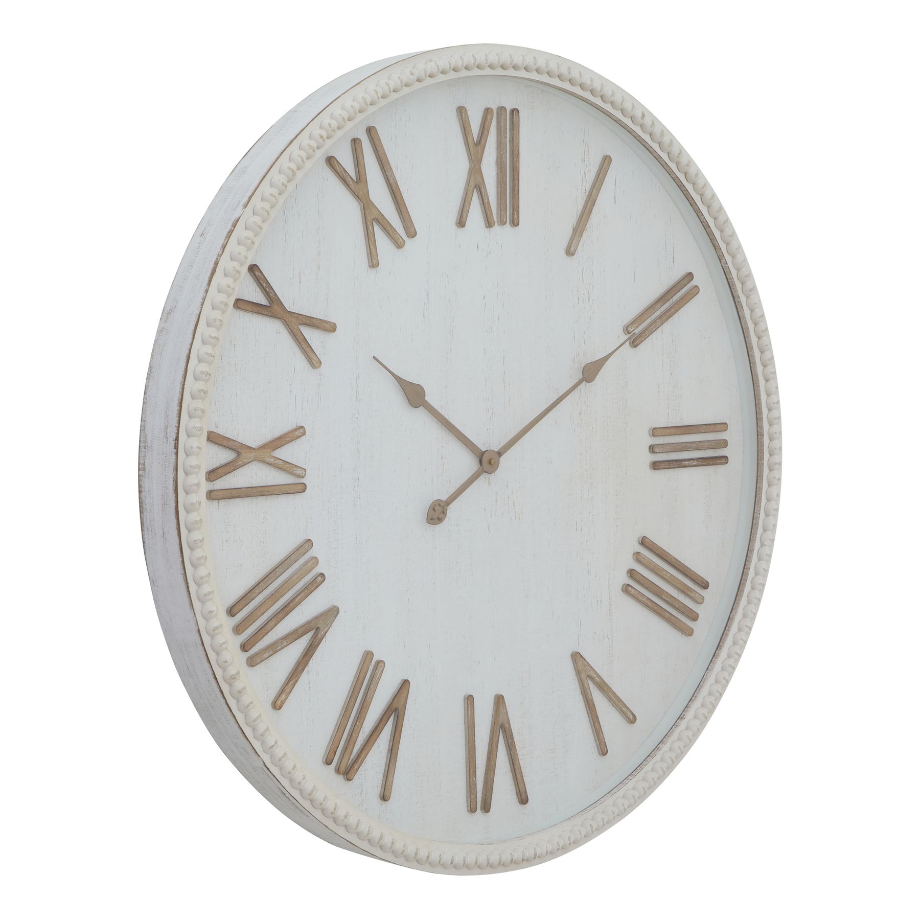Rustic White Clock With Beaded Frame - Large - Corinthia Corner