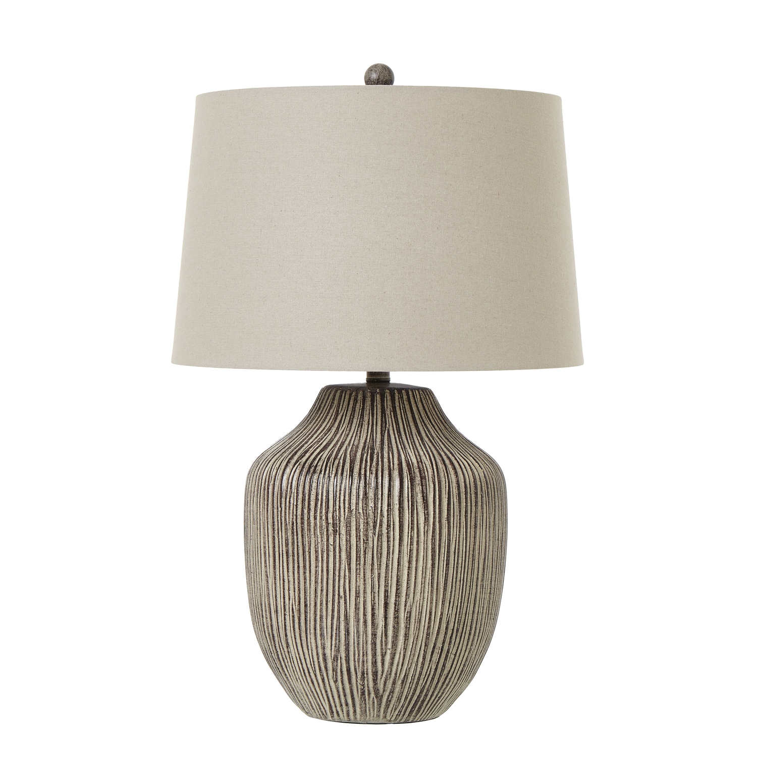 Ochre Carved Textured Table Lamp With Linen Shade - Corinthia Corner