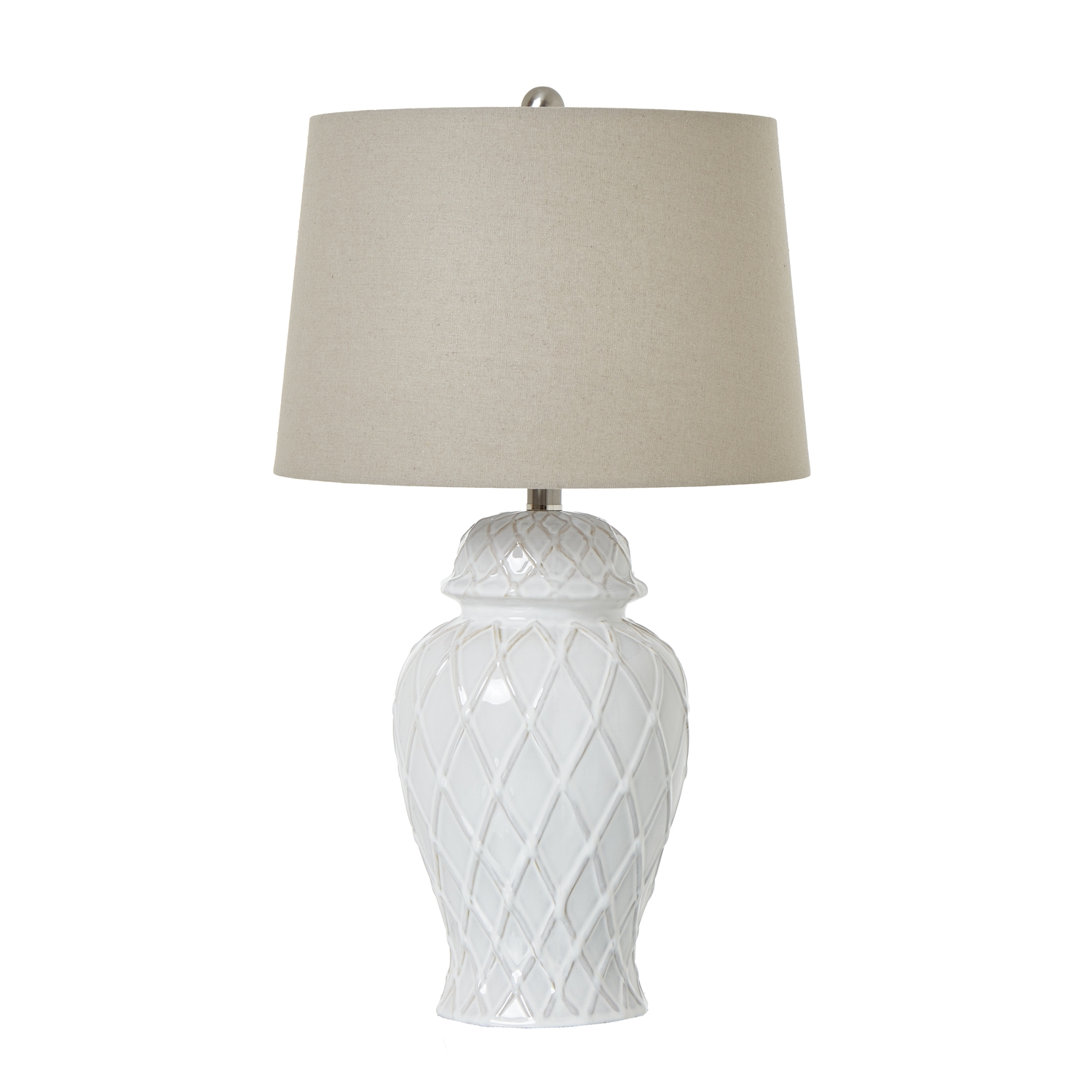 White Ceramic Ginger Jar Lamp With Linen Shade - Corinthia Corner
