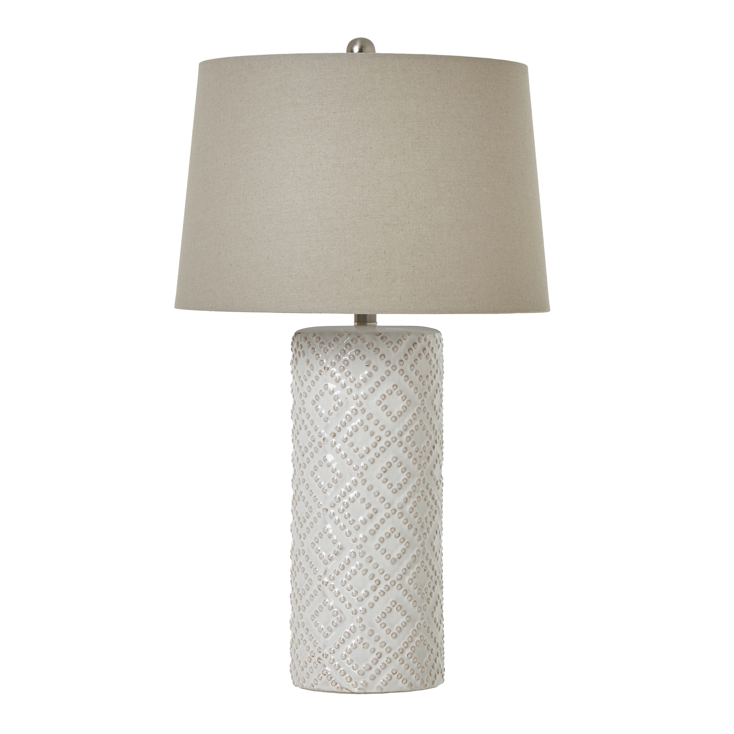White Beaded Ceramic Lamp With Linen Shade - Corinthia Corner