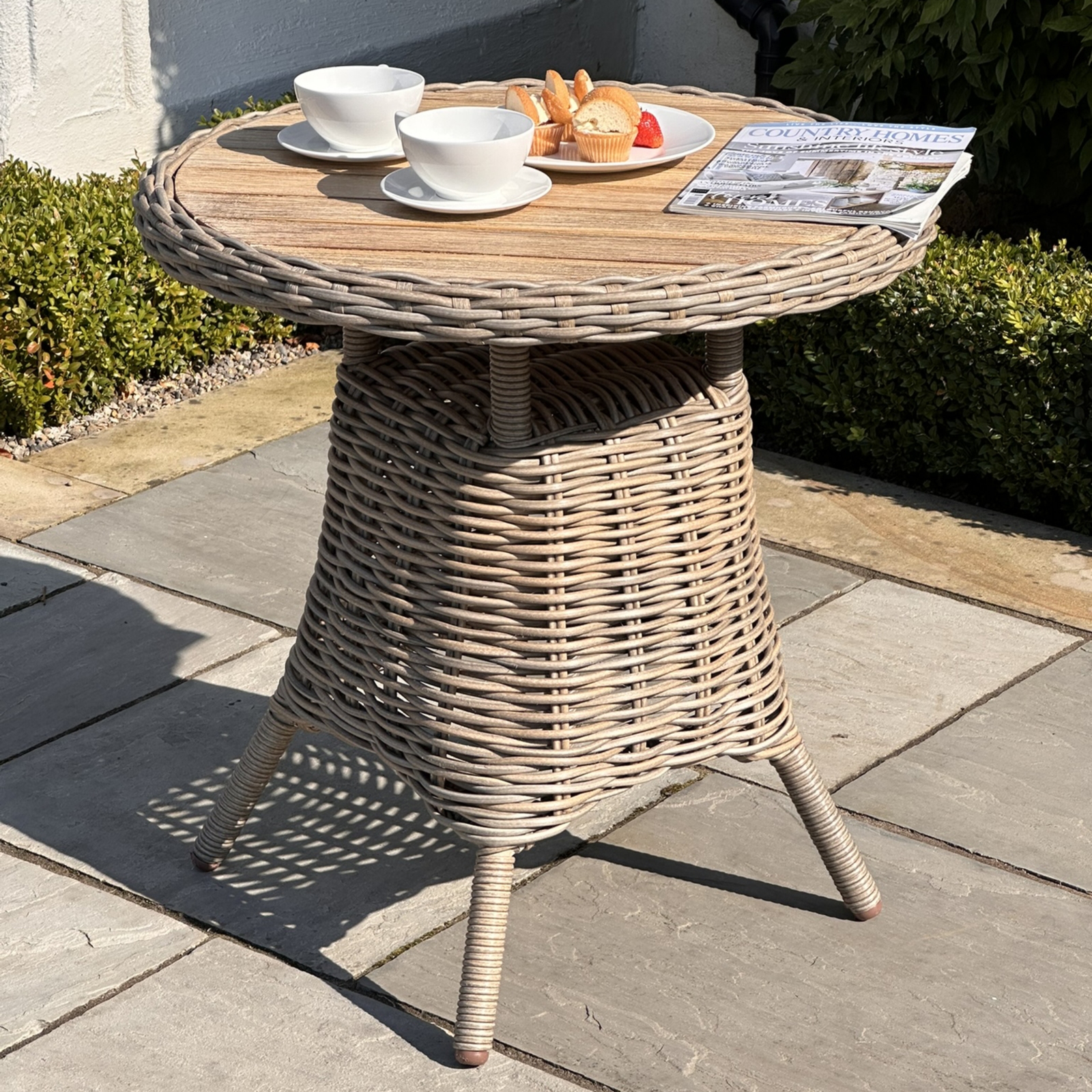 Amal Outdoor Bistro Table With Wood Top - Corinthia Corner