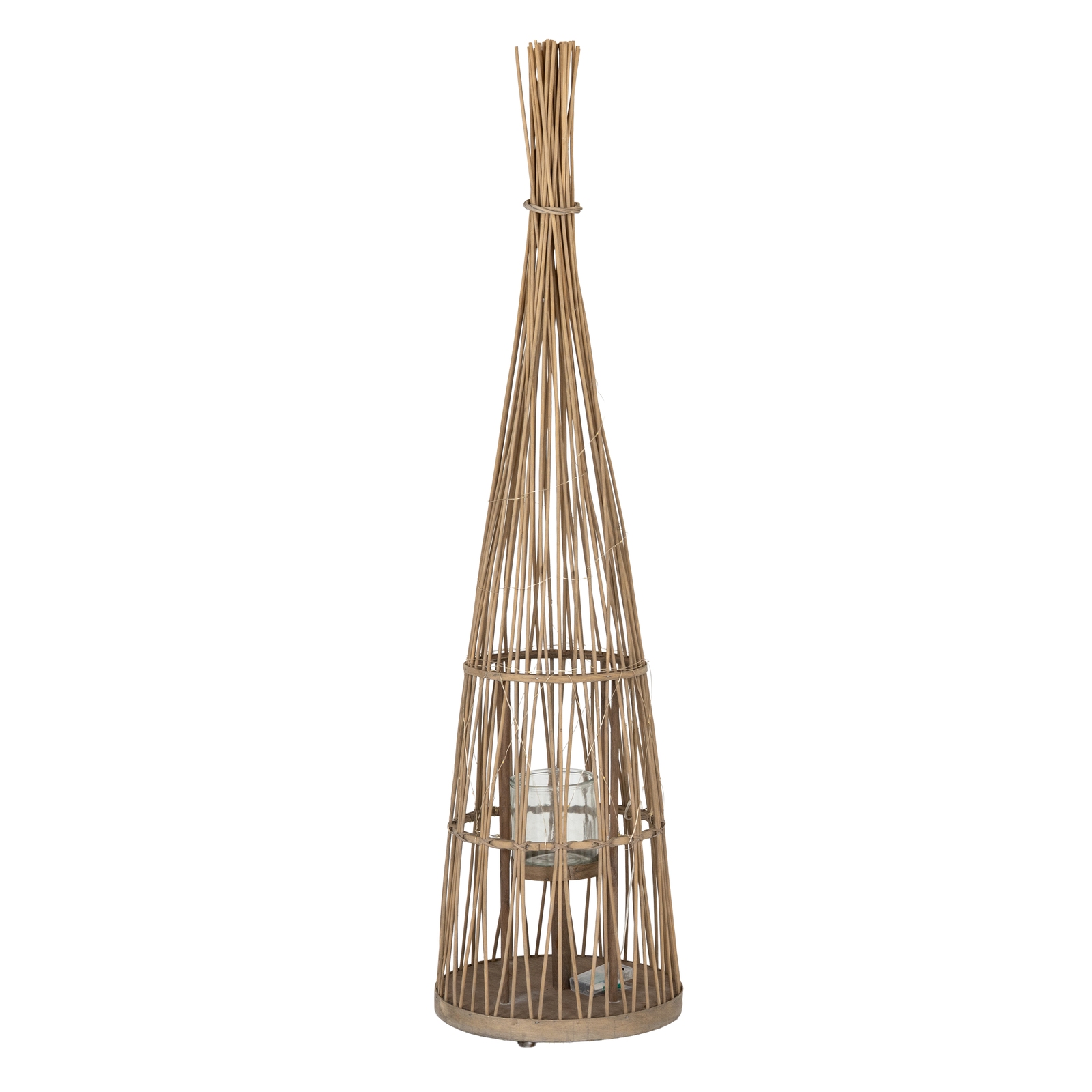 Conical Wicker Lantern With Glass Holder & LEDs - Large - Corinthia Corner