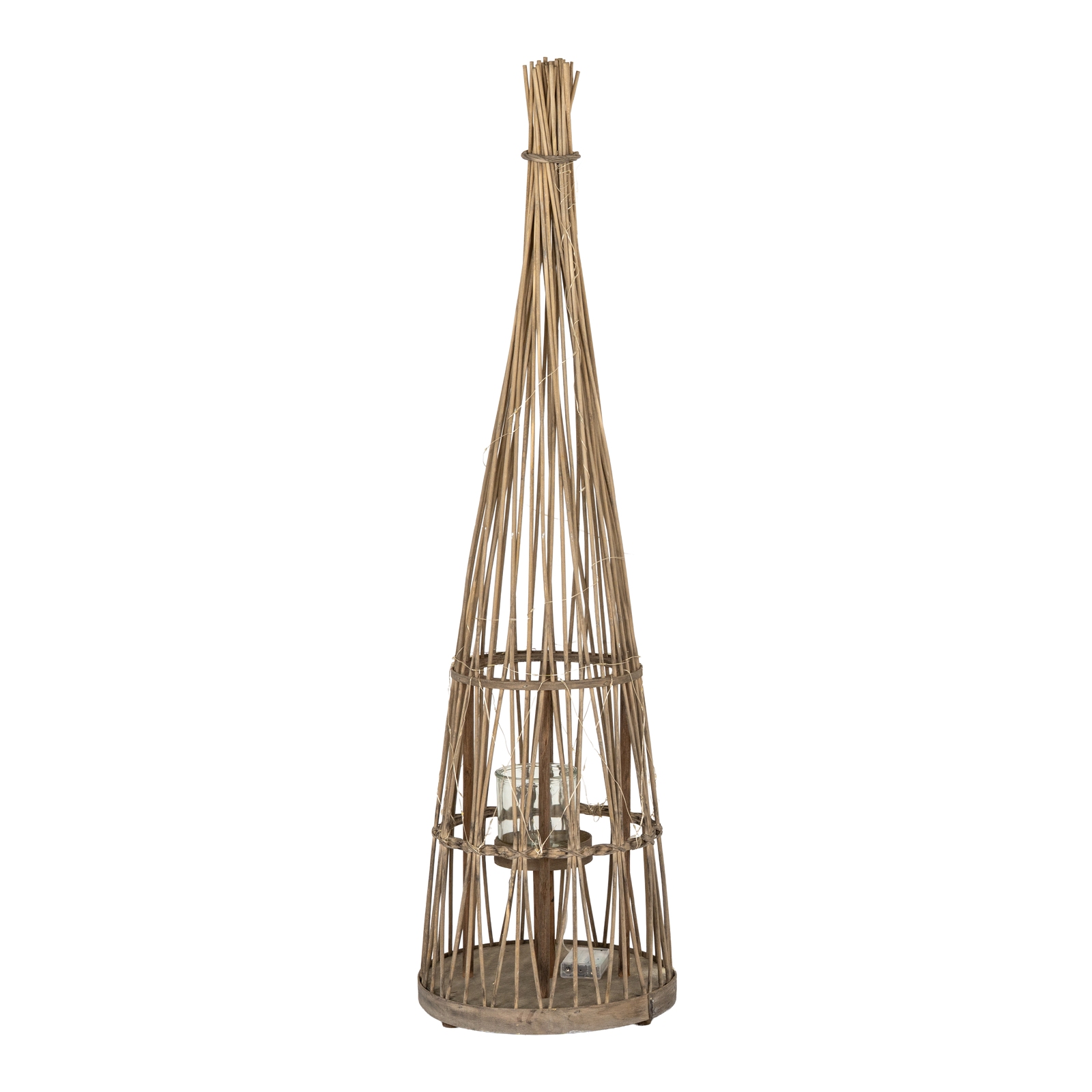 Conical Wicker Lantern With Glass Holder & LEDs - Medium - Corinthia Corner