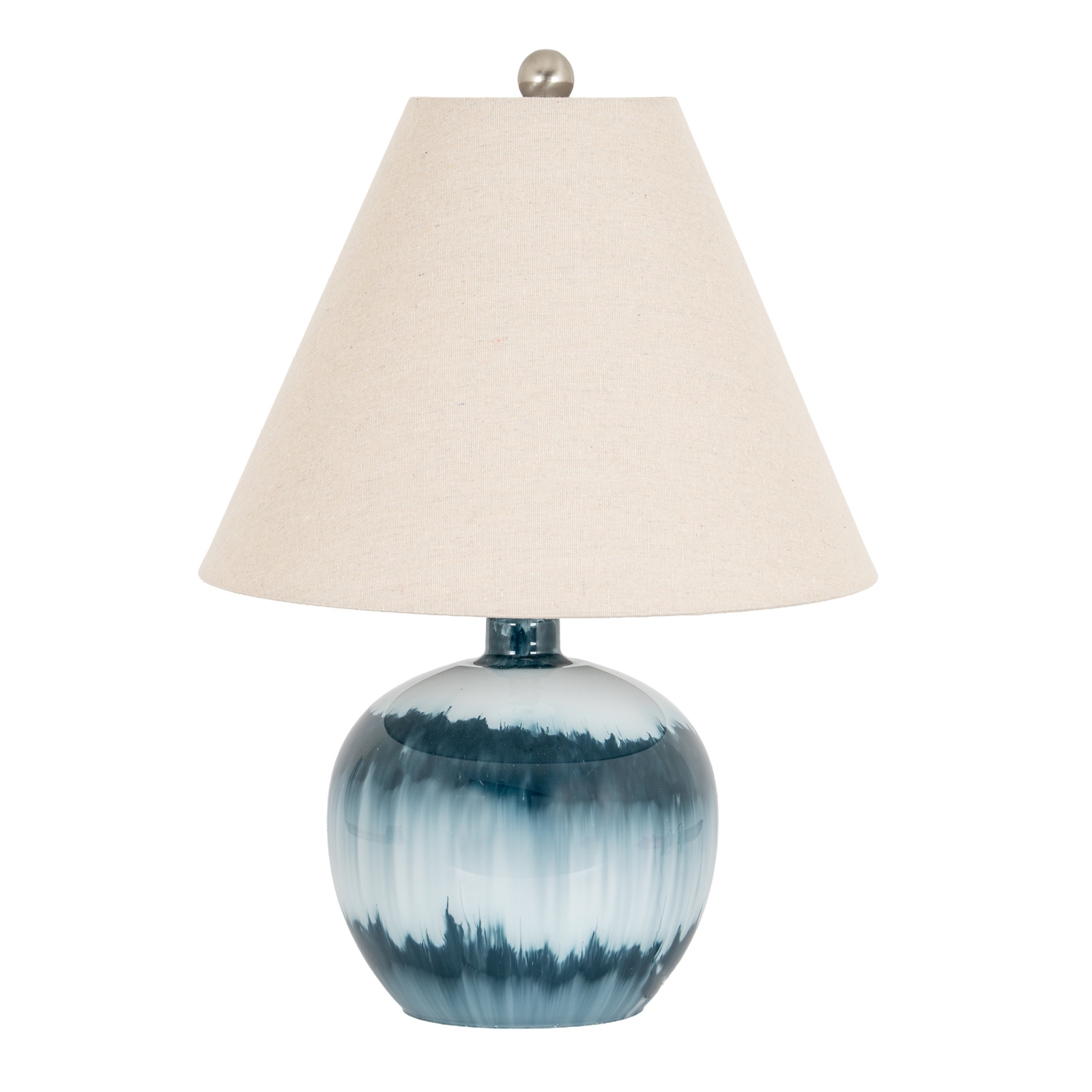 MARINE Ocean Shadows Squat Table Lamp With Linen Shade - Blue