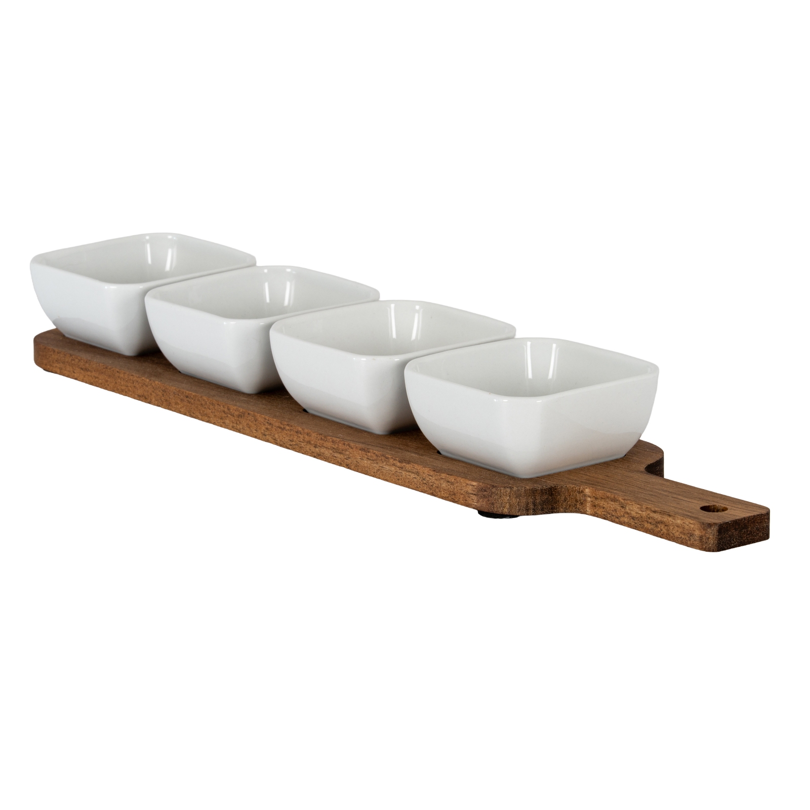 VALORE Serving Board including Four Ceramic Serving Bowls - Oak Finish