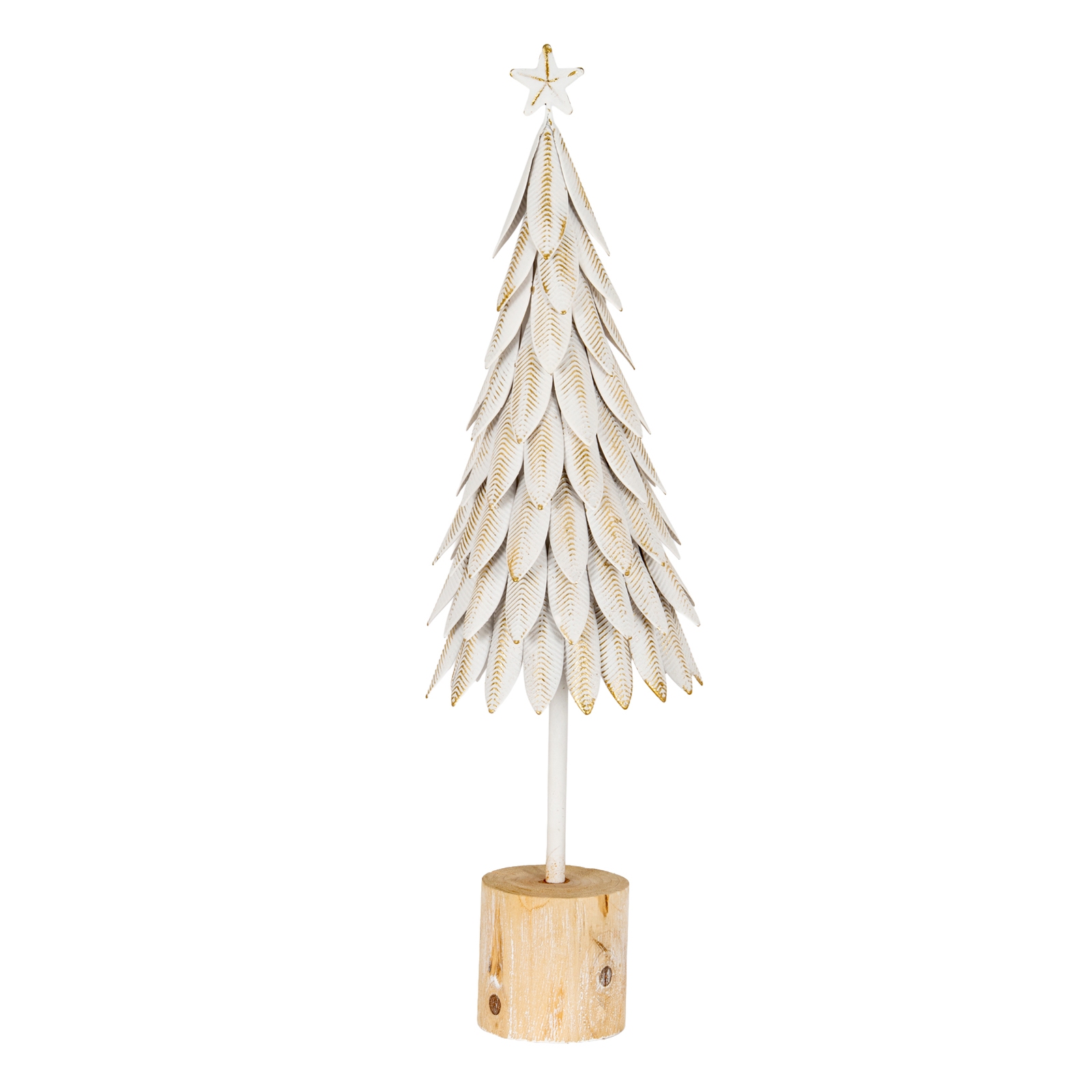 FERRO Large White Metal Christmas Tree on Wooden Stand - Multi Colour