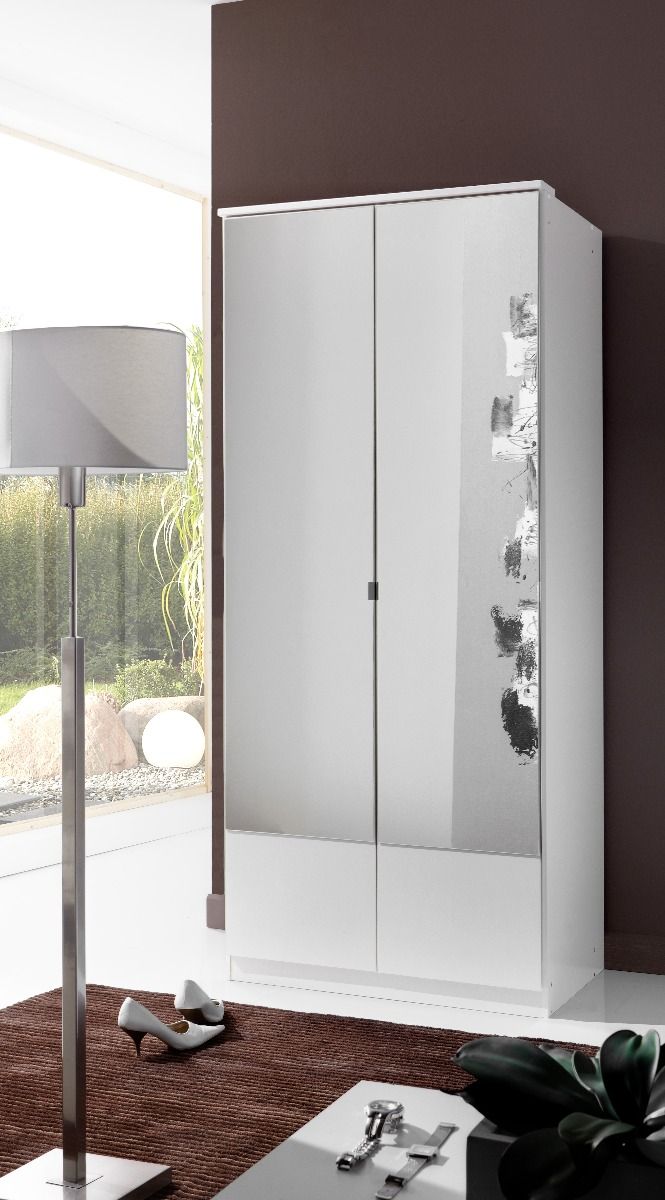 Wardrobe - INAGU 2 Door Mirrored Wardrobe White 90cm - Wimex Distribution