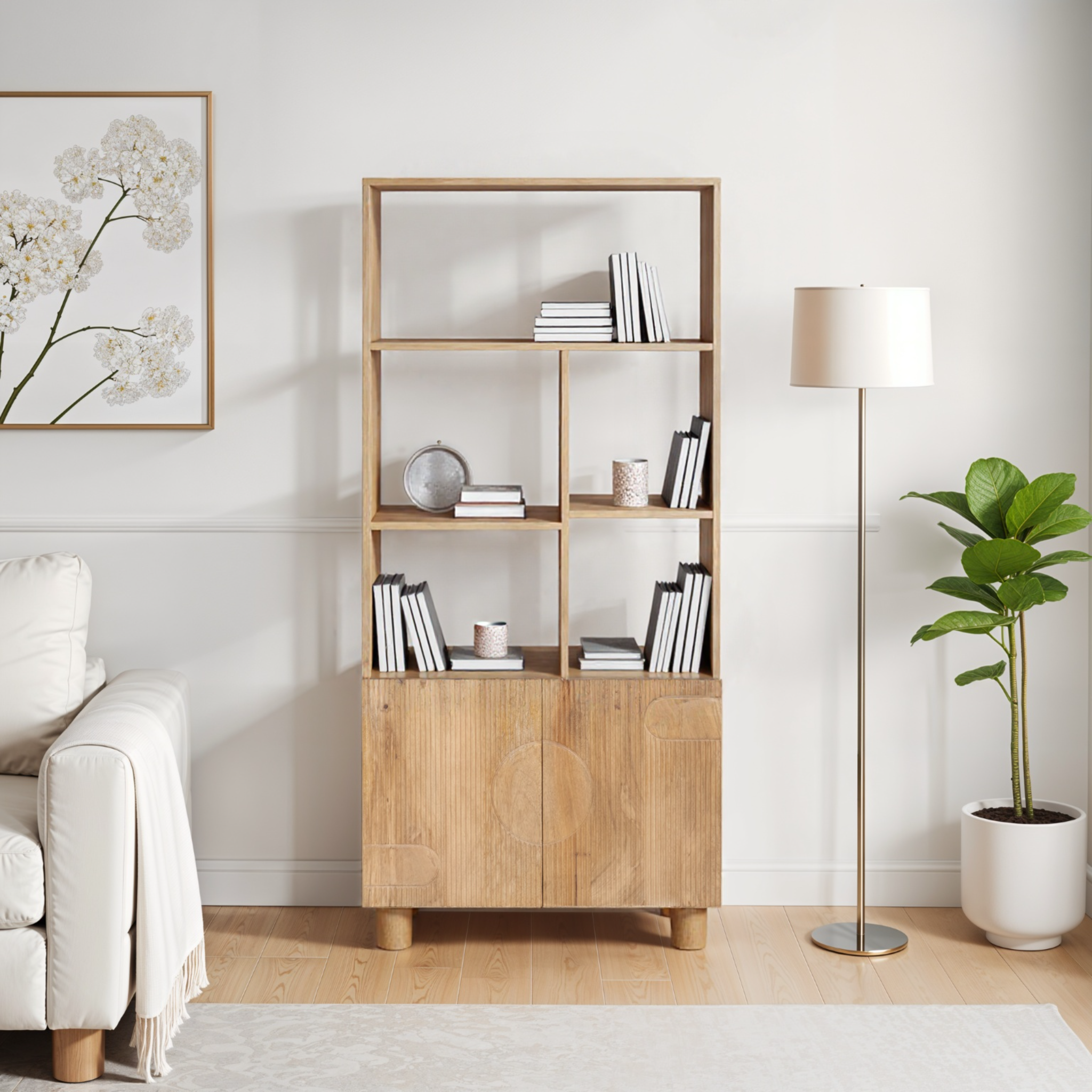ASHTON Solid Wood Bookcase - Oak Finish - Elfrida Interiors