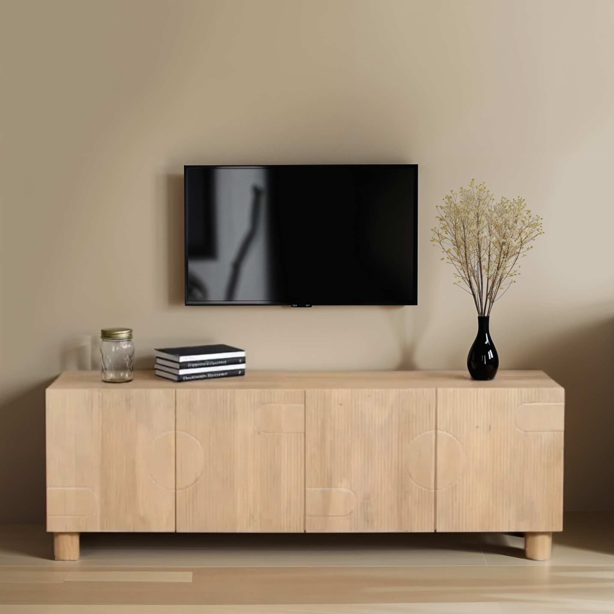 ASHTON Solid Wood Large Low Board TV Cabinet - Oak Finish - Elfrida Interiors