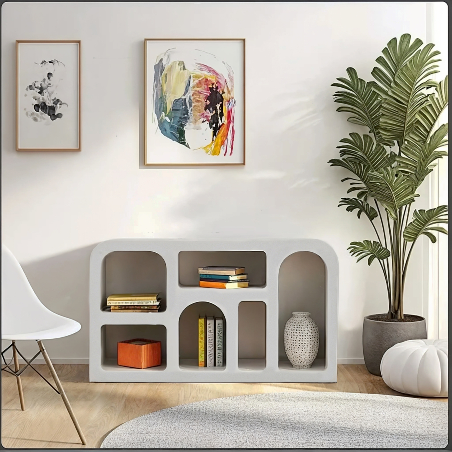 GEON Geometric Medium Sideboard, Display Cabinet, Bookshelf - White - Elfrida Interiors