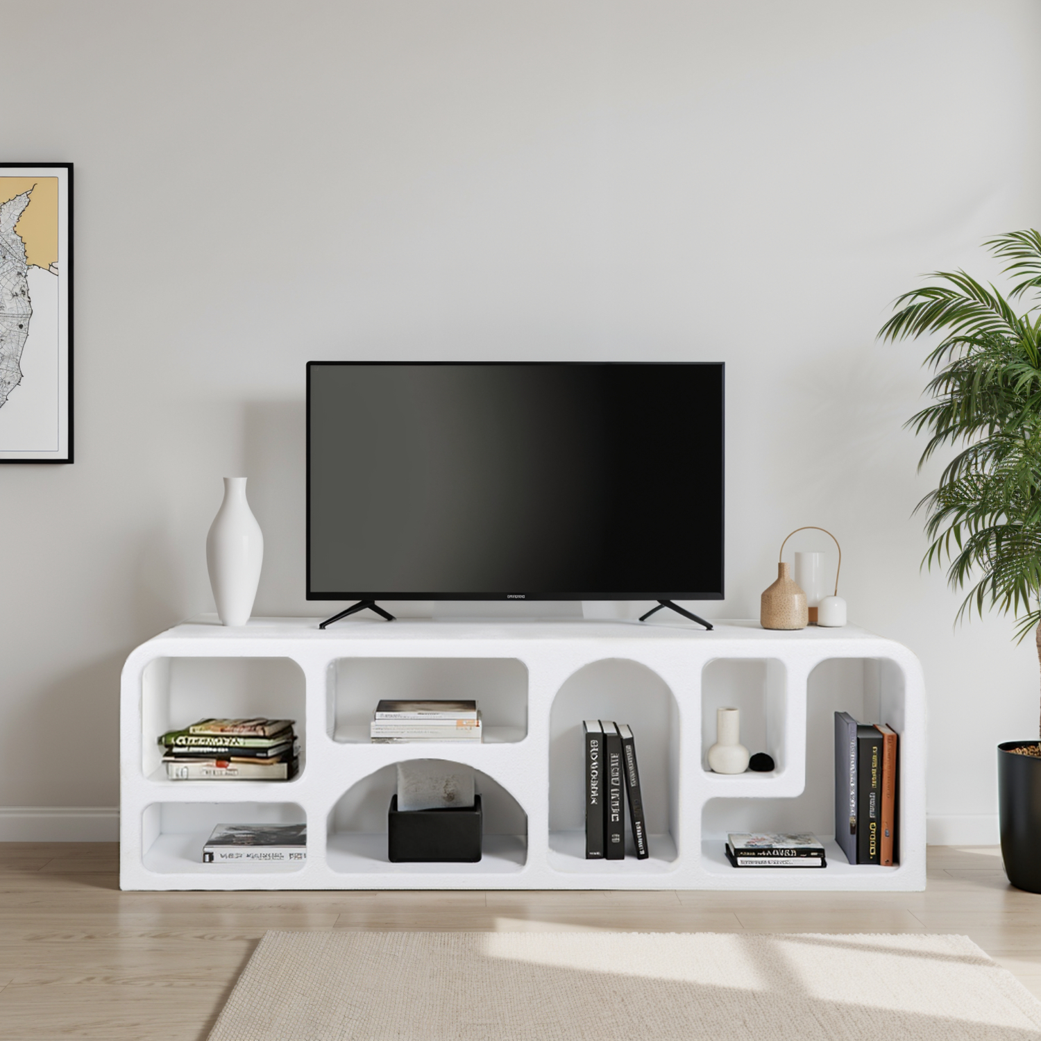 GEON Geometric Large TV Cabinet - White - Elfrida Interiors