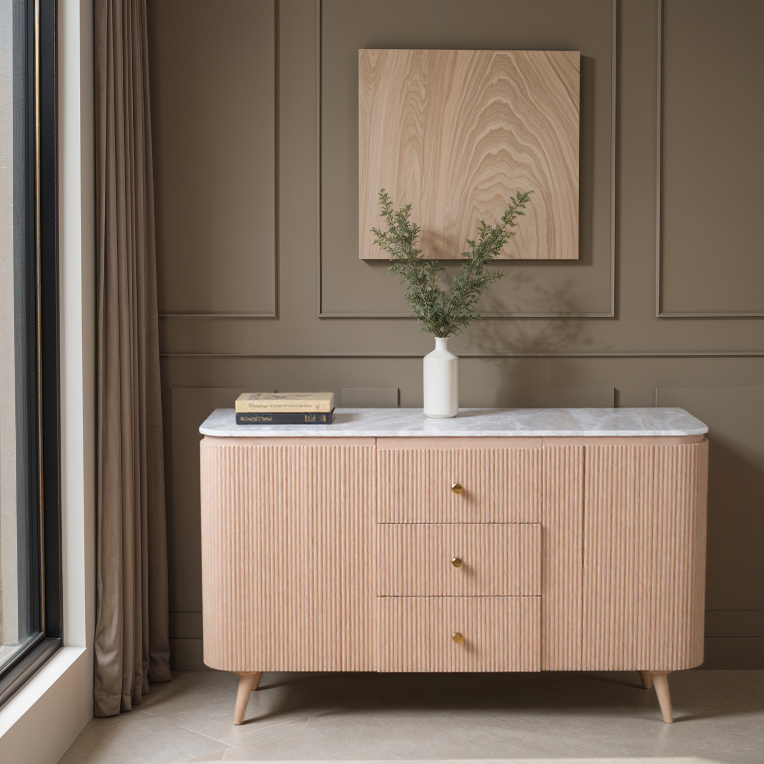 ASHMERE Natural Marble and Wood Extra Large Sideboard - Oak Finish - Elfrida Interiors