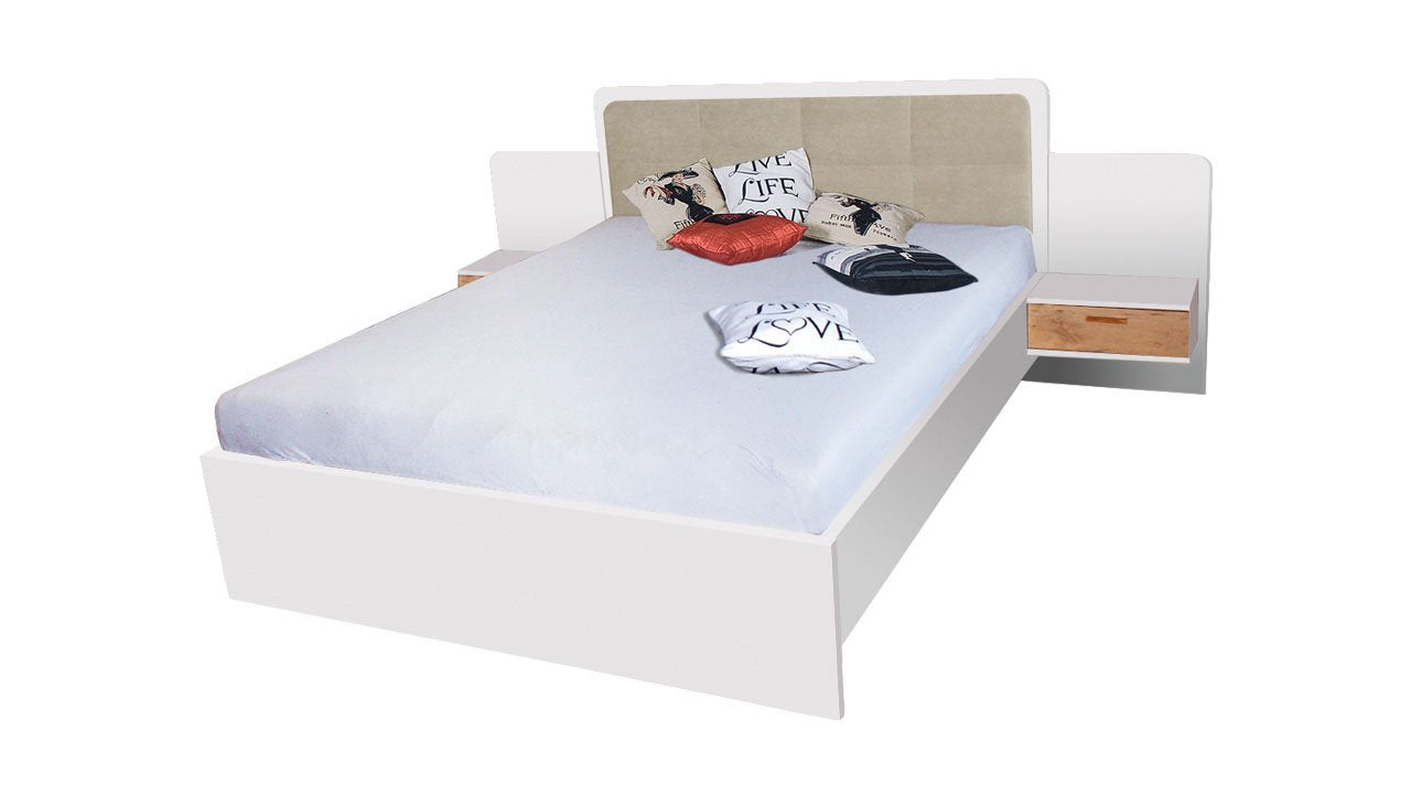 React Modern Design EU Kingsize Bed with Floating Style Bedsides - Anderson Pine - Art Nest