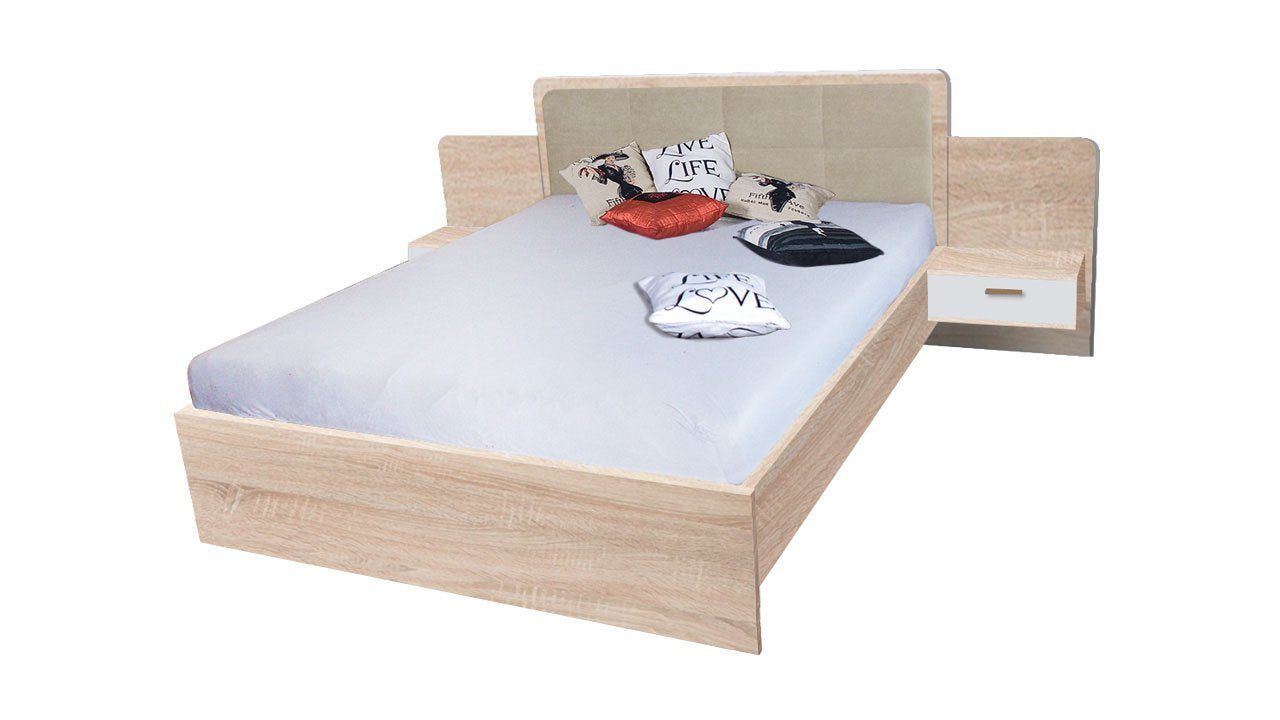 React Modern Design Headboard EU Kingsize Bed with Floating Style Bedsides - Oak Sonoma - Art Nest