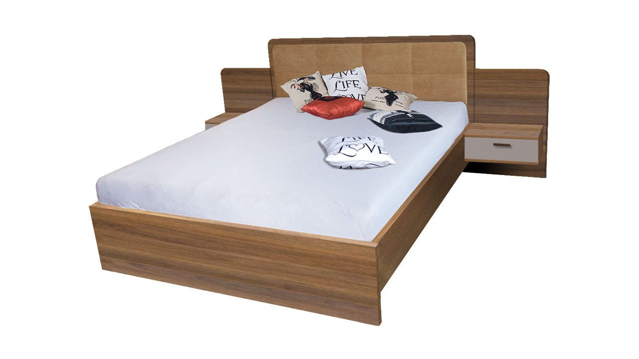 React Modern Design Headboard EU Kingsize Bed with Floating Style Bedsides - Columbian Walnut - Art Nest