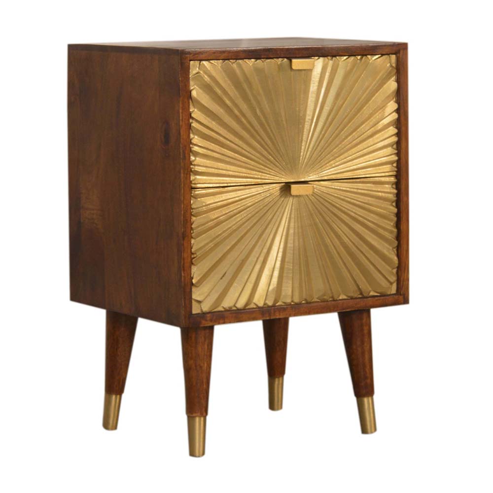 Bedside Table - MESHA Nightstand Chestnut and Brass Inlay 40cm - Beasley & Sons